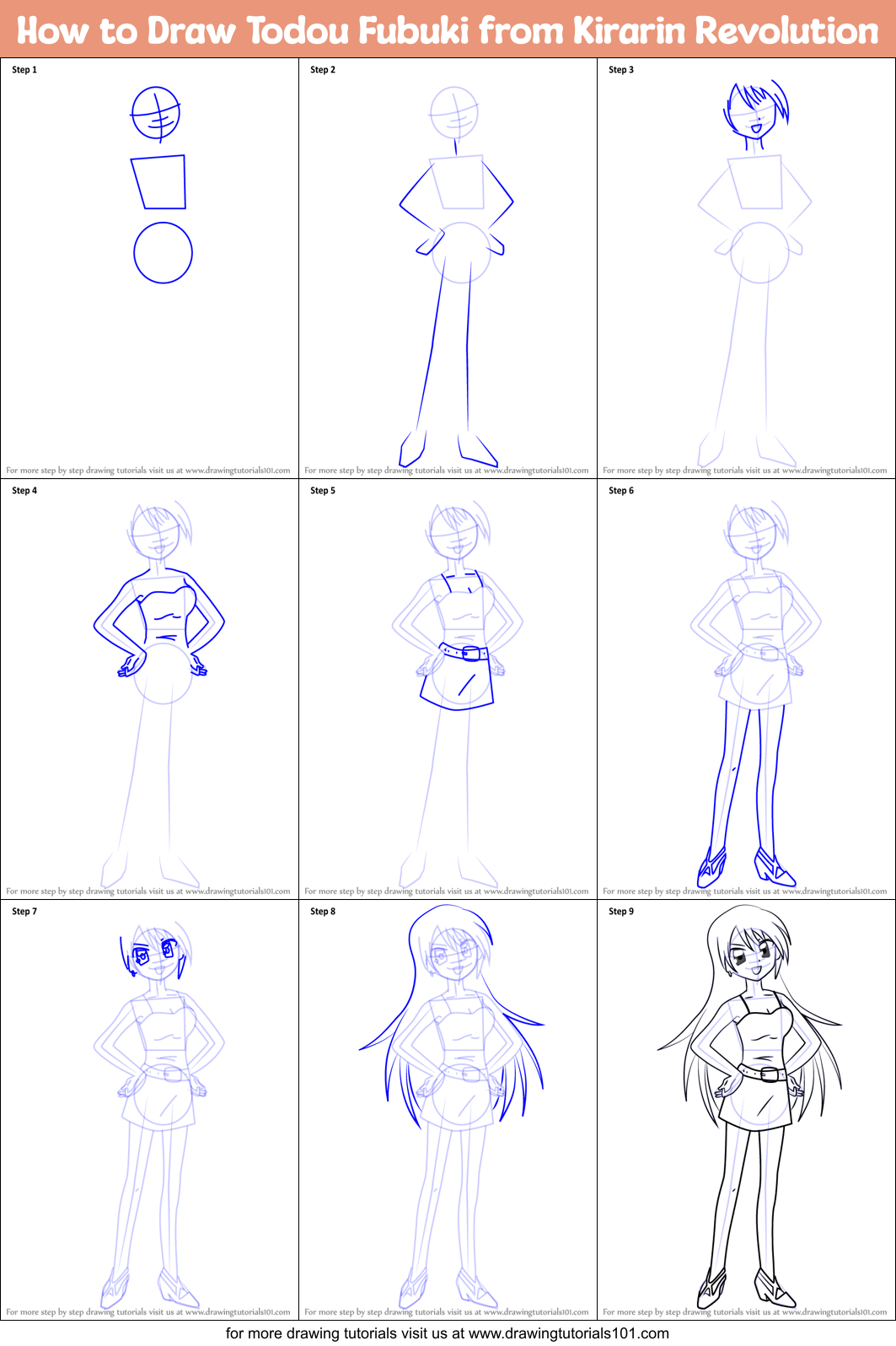 How to Draw Todou Fubuki from Kirarin Revolution Printable Step by Step