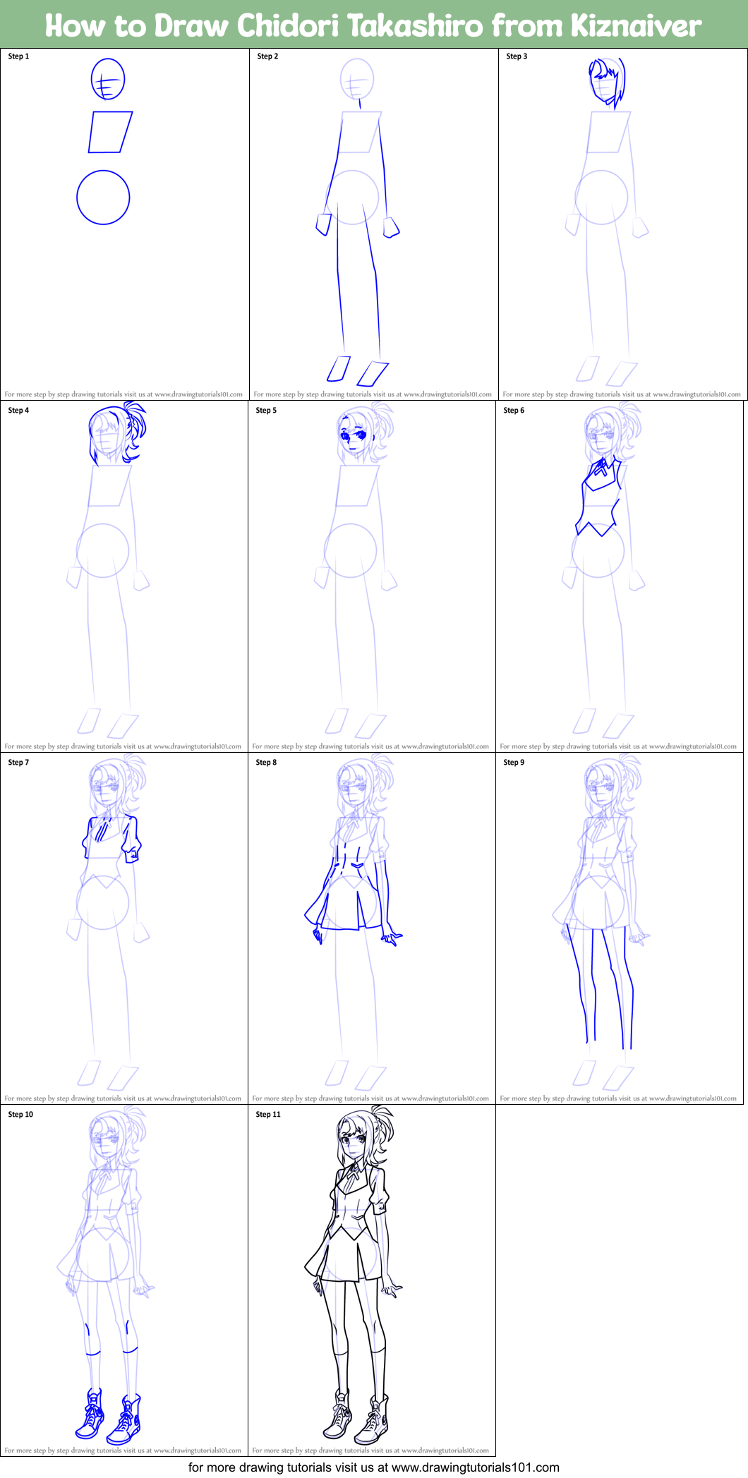 How to Draw Chidori Takashiro from Kiznaiver Printable Step by Step