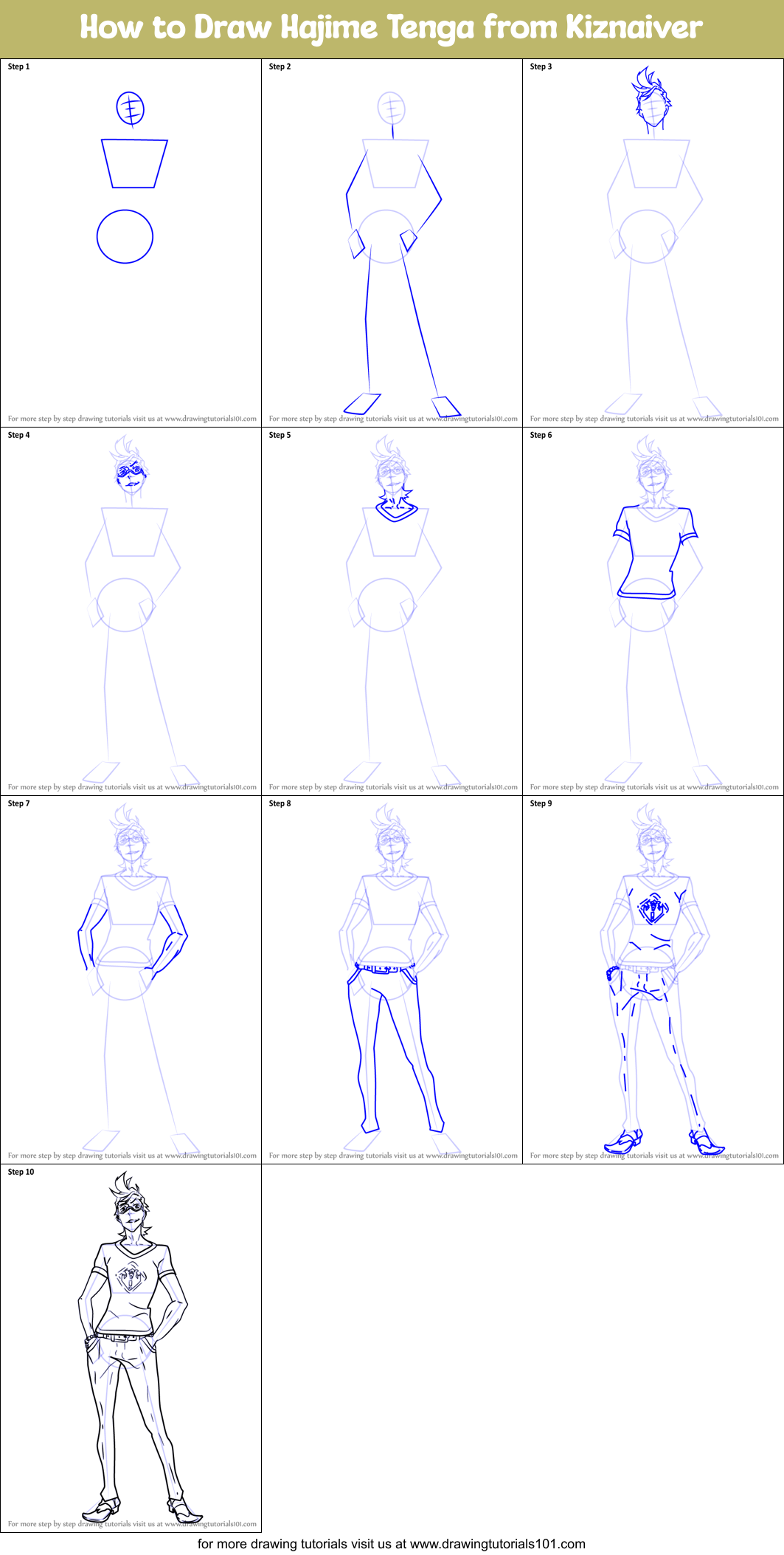 How to Draw Hajime Tenga from Kiznaiver Printable Step by Step