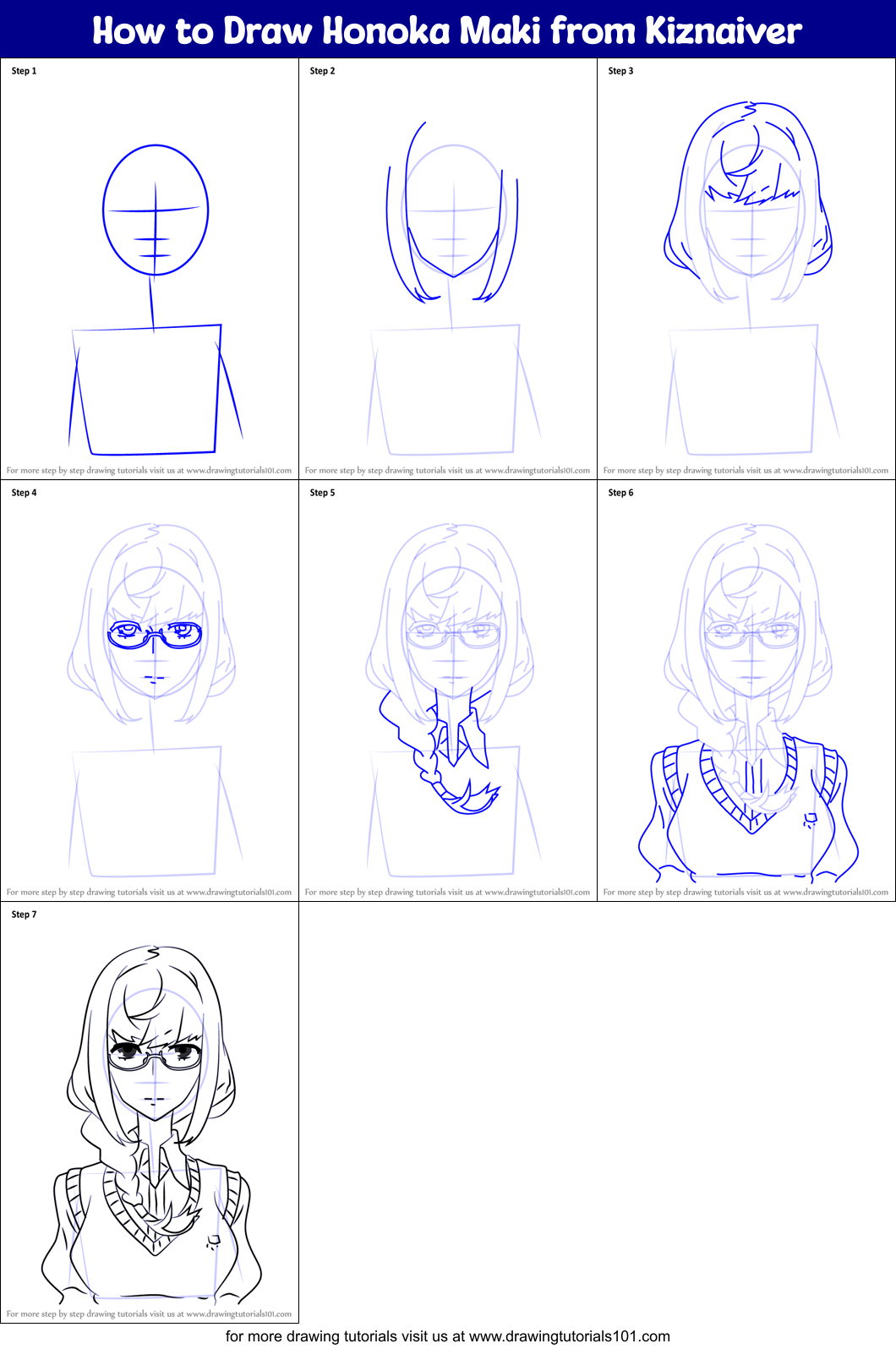 How to Draw Honoka Maki from Kiznaiver Printable Step by Step