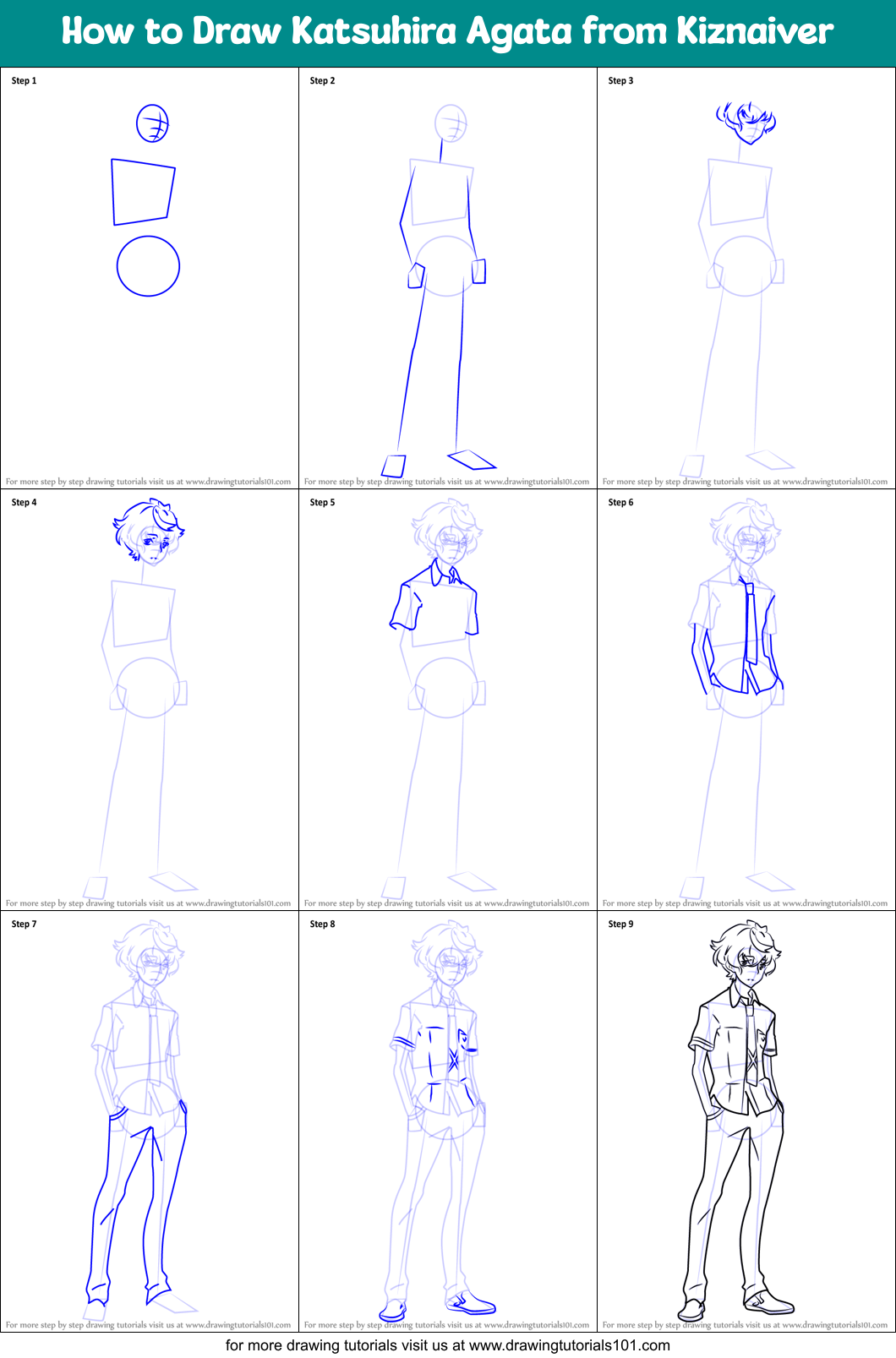 How to Draw Katsuhira Agata from Kiznaiver Printable Step by Step