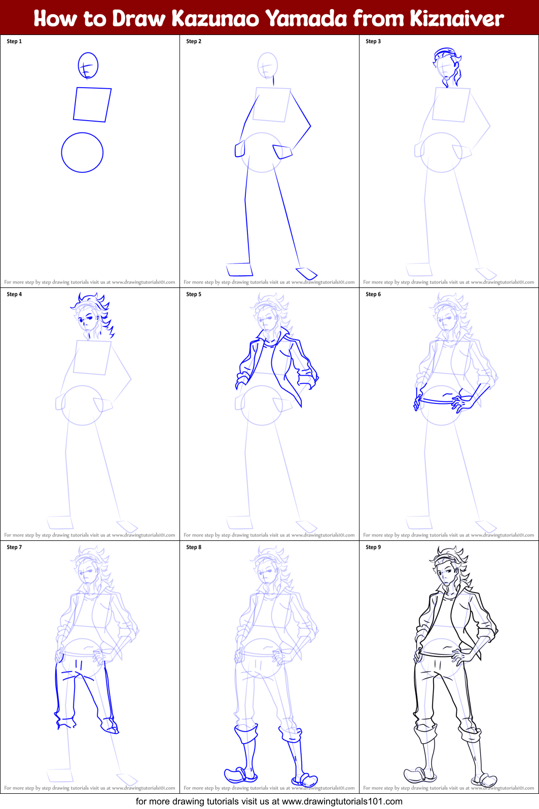 How to Draw Kazunao Yamada from Kiznaiver Printable Step by Step