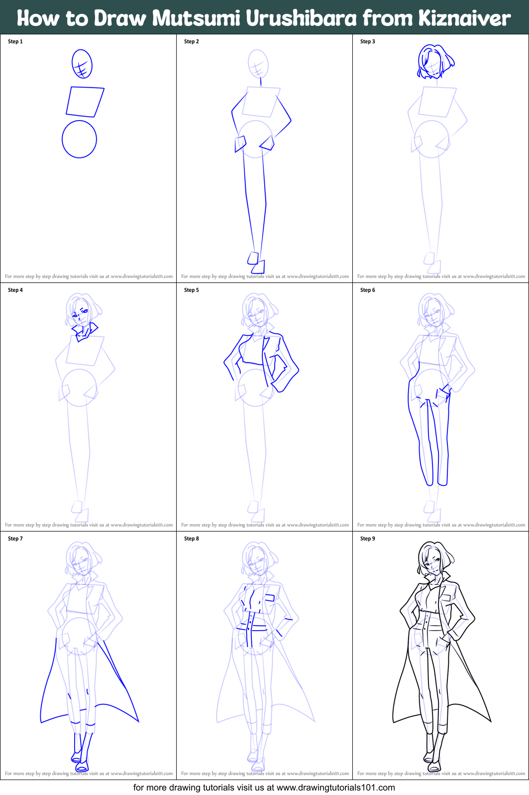 How to Draw Mutsumi Urushibara from Kiznaiver Printable Step by Step