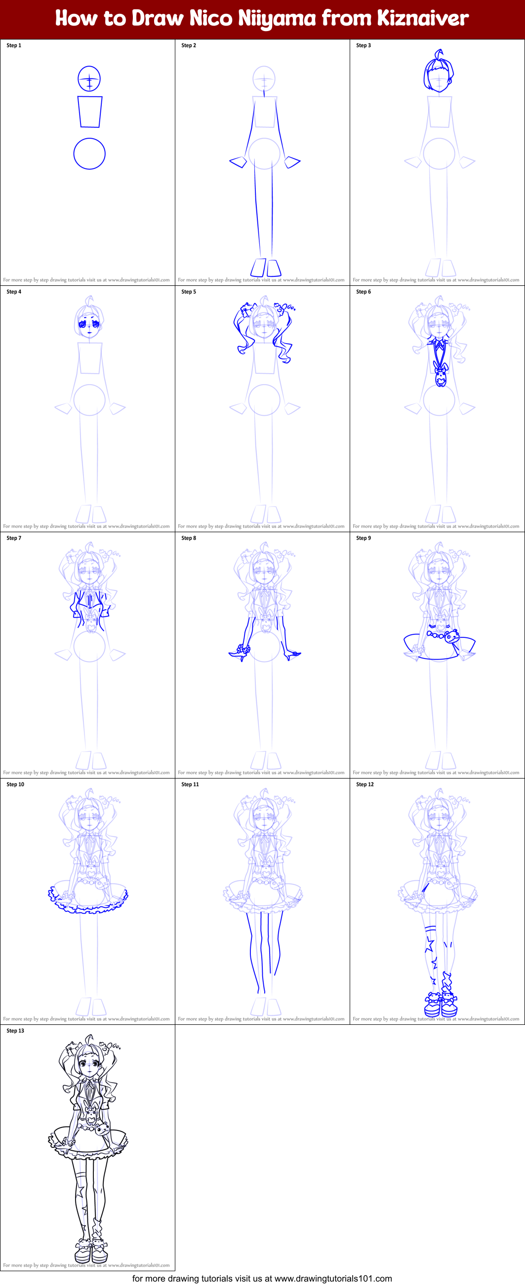 How to Draw Nico Niiyama from Kiznaiver Printable Step by Step