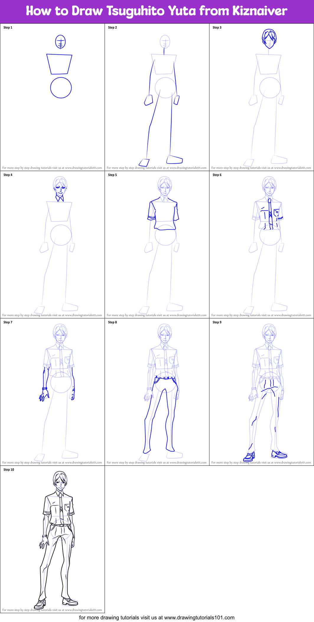 How to Draw Tsuguhito Yuta from Kiznaiver Printable Step by Step