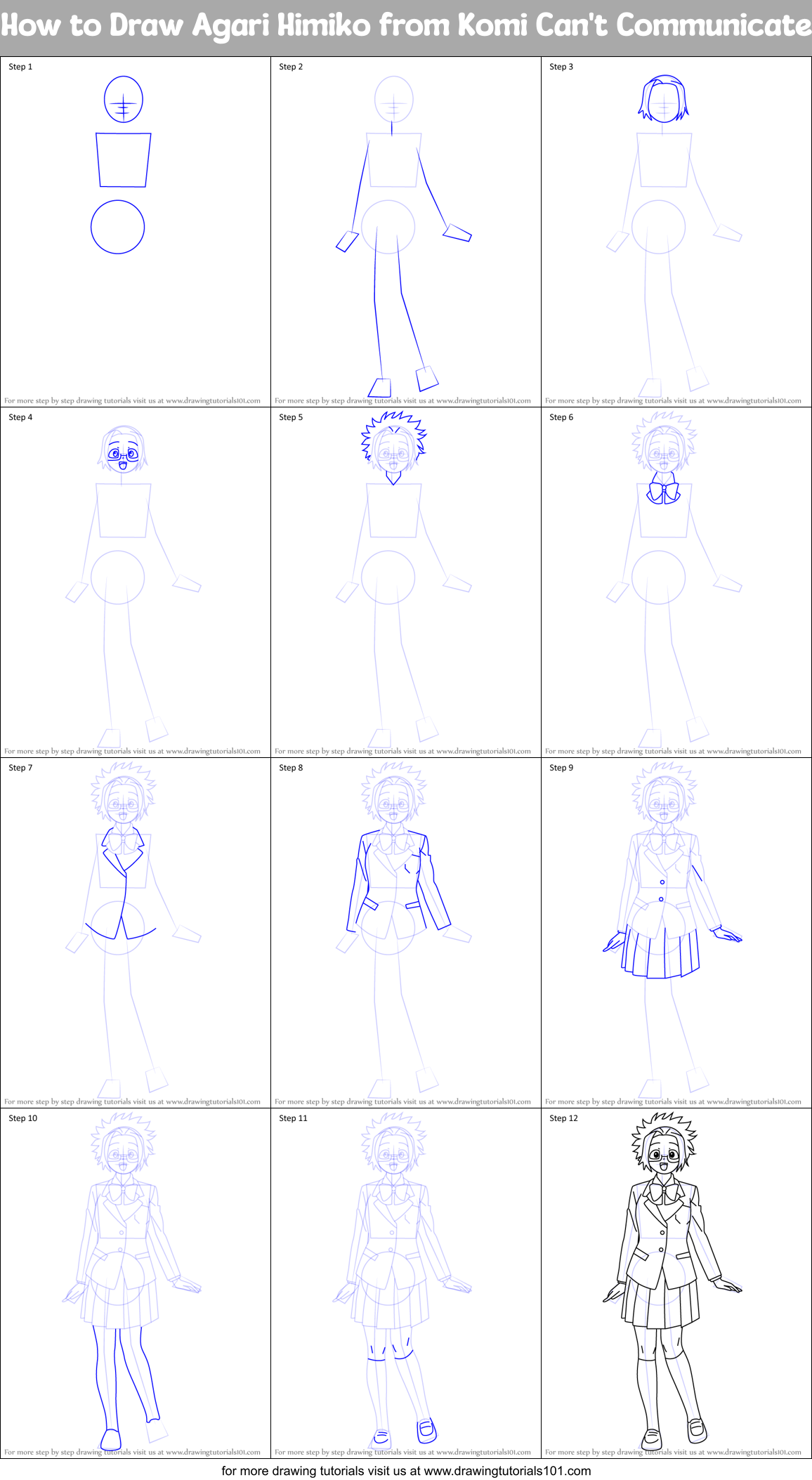 How to Draw Agari Himiko from Komi Can't Communicate Printable Step by Step