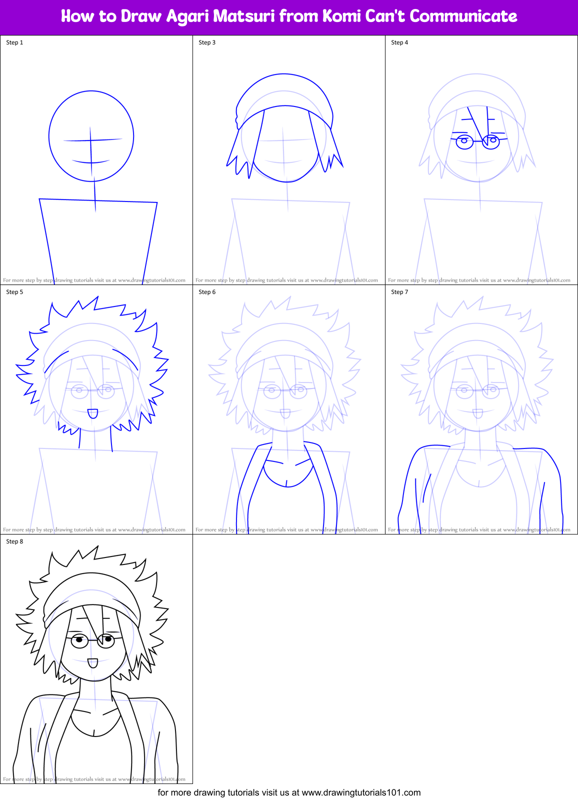 How to Draw Agari Matsuri from Komi Can't Communicate Printable Step by Step