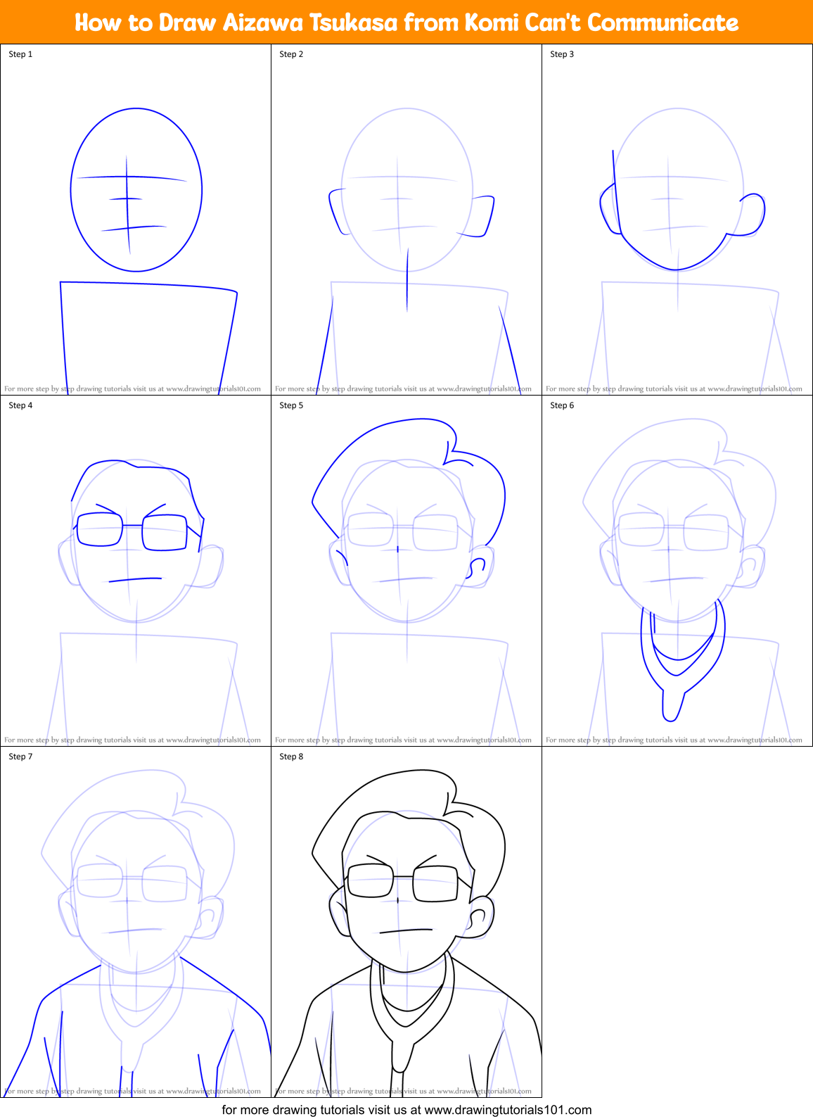 How to Draw Aizawa Tsukasa from Komi Can't Communicate Printable Step by Step