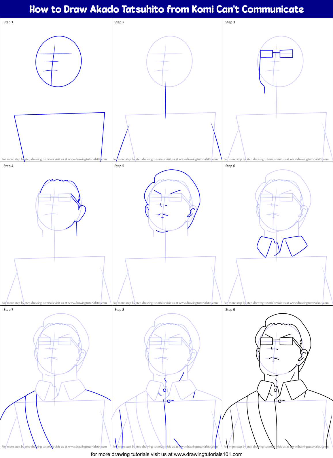 How to Draw Akado Tatsuhito from Komi Can't Communicate Printable Step by Step