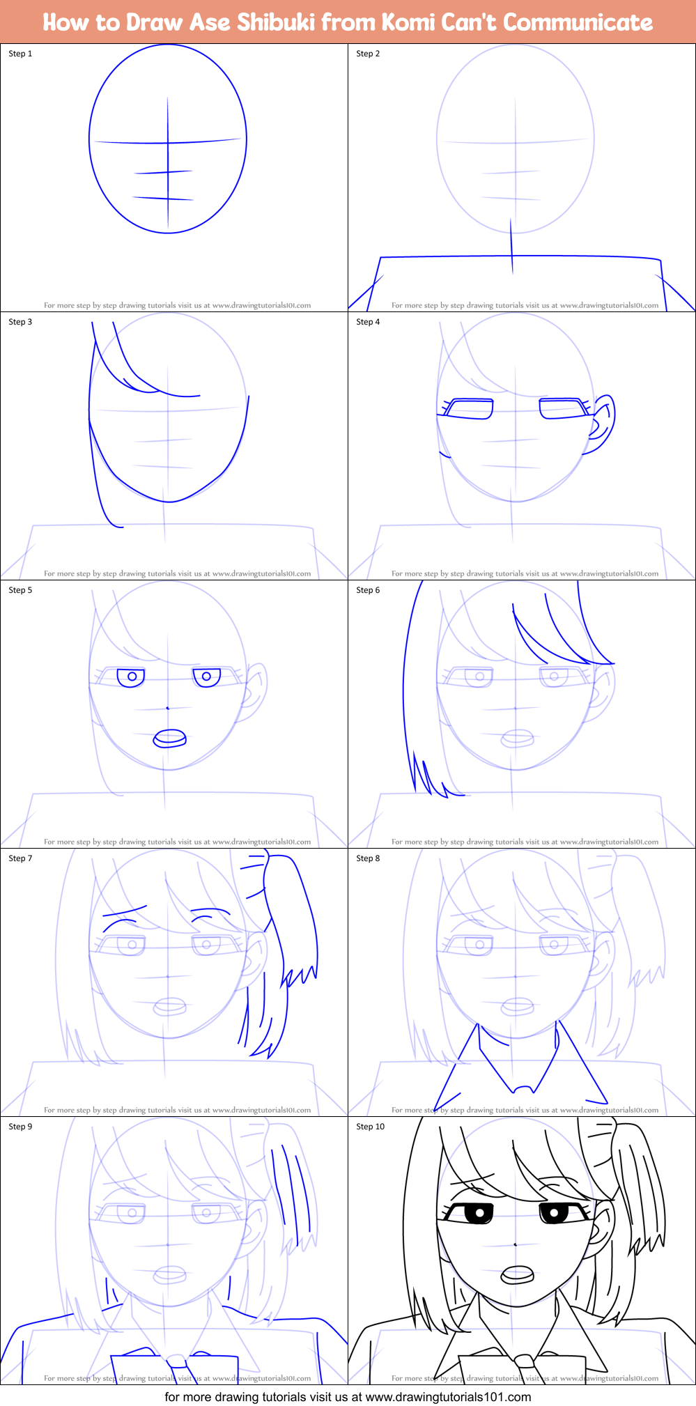 How to Draw Ase Shibuki from Komi Can't Communicate Printable Step by Step