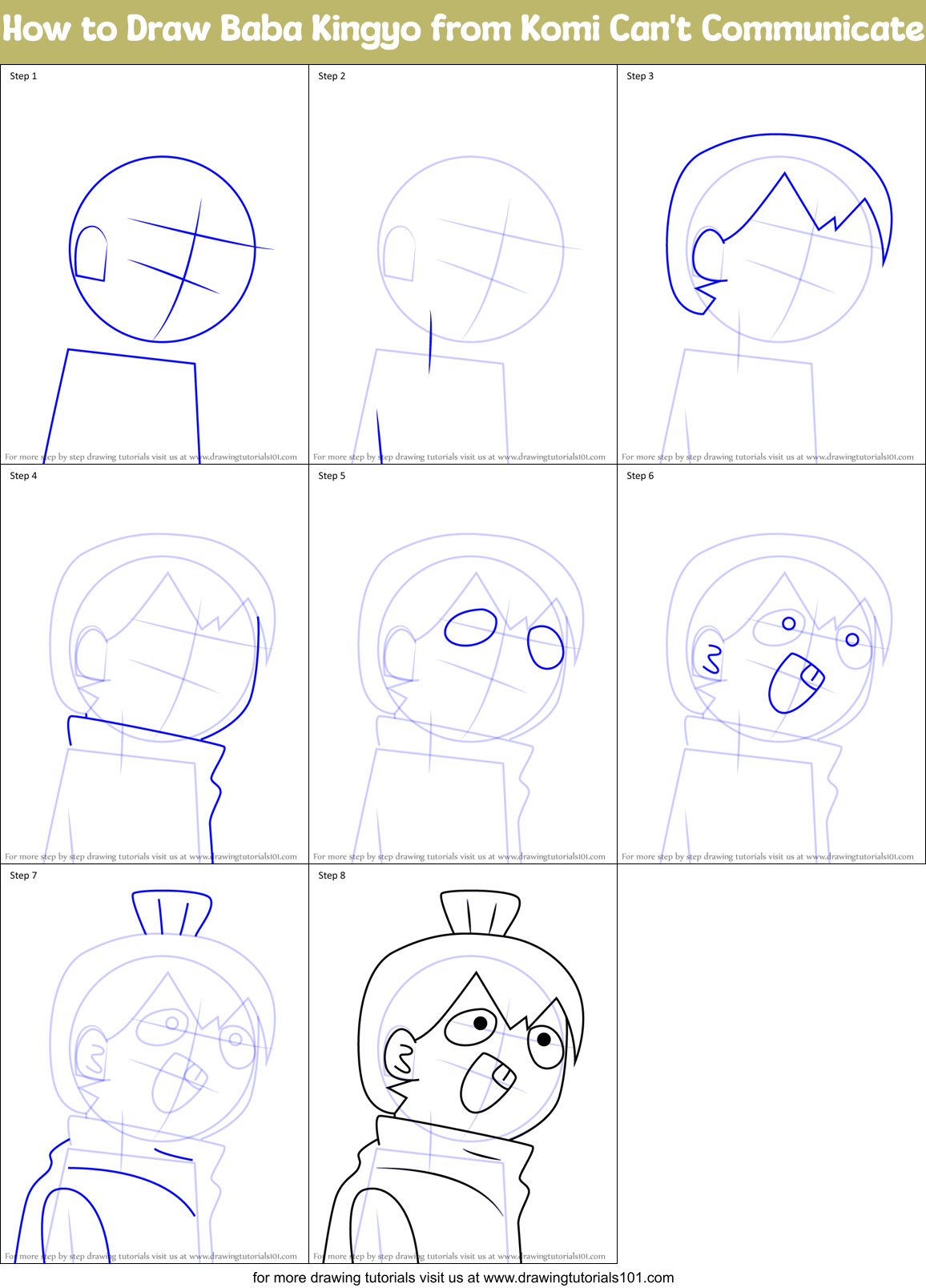 How to Draw Baba Kingyo from Komi Can't Communicate Printable Step by Step