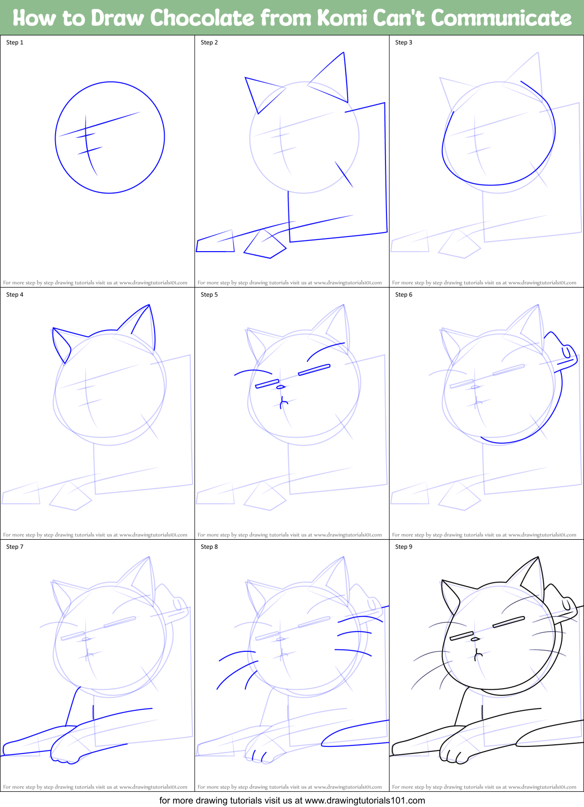 How to Draw Chocolate from Komi Can't Communicate Printable Step by Step