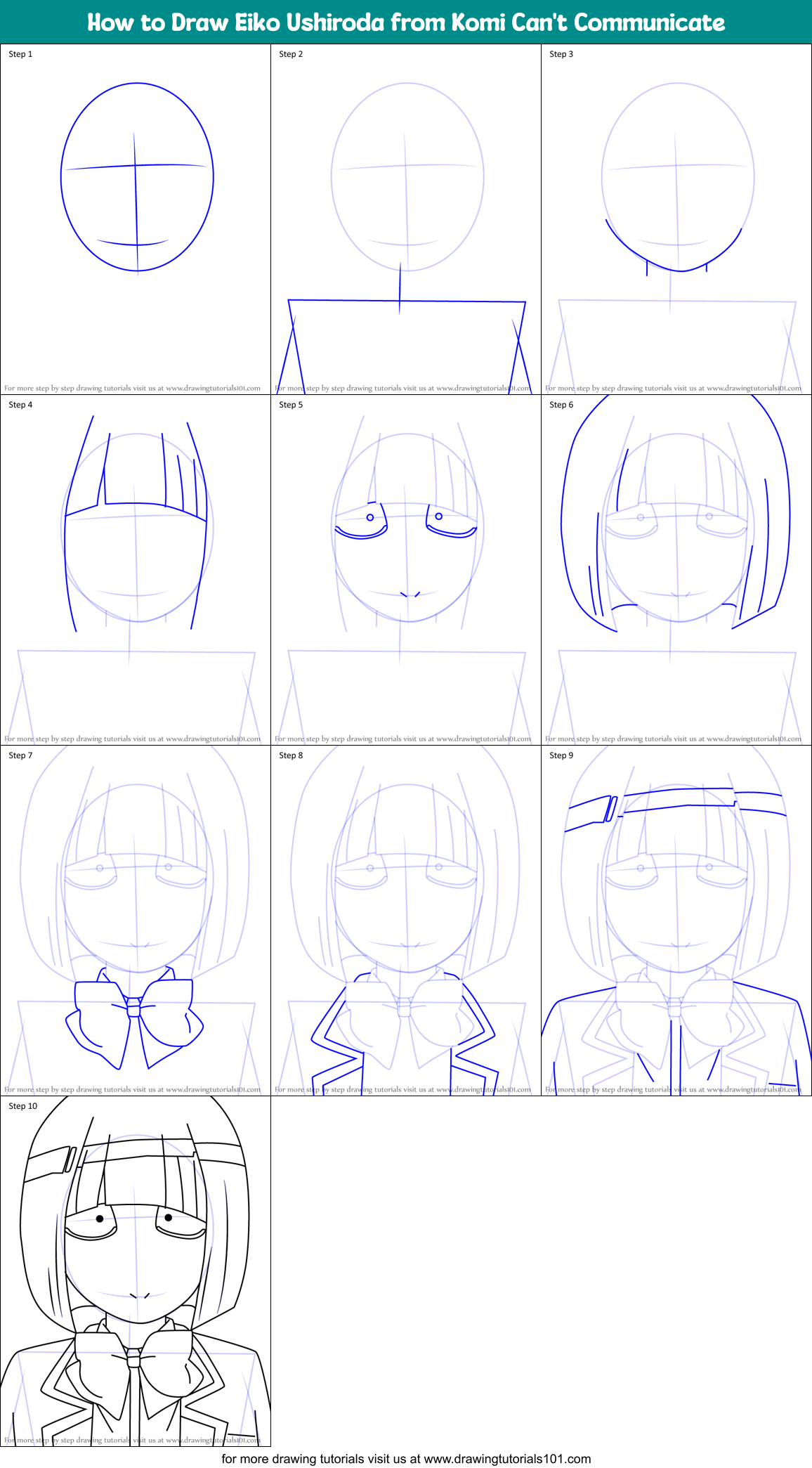 How to Draw Eiko Ushiroda from Komi Can't Communicate Printable Step by Step