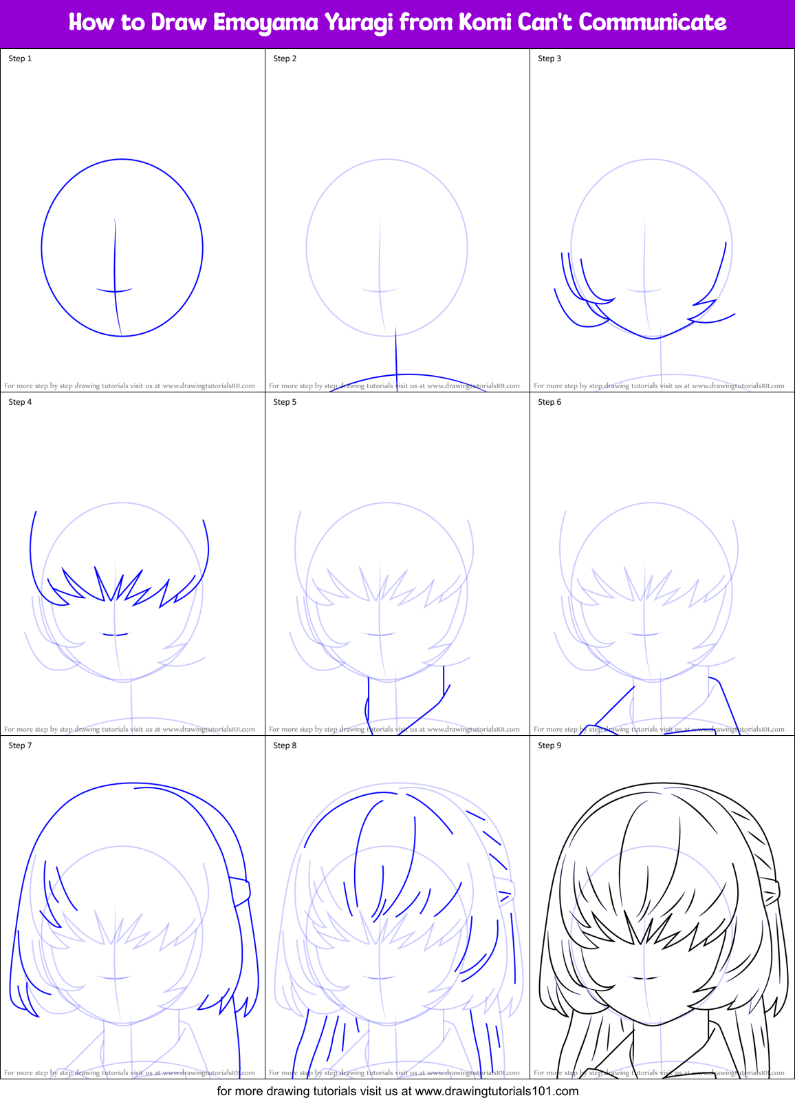 How to Draw Emoyama Yuragi from Komi Can't Communicate Printable Step by Step