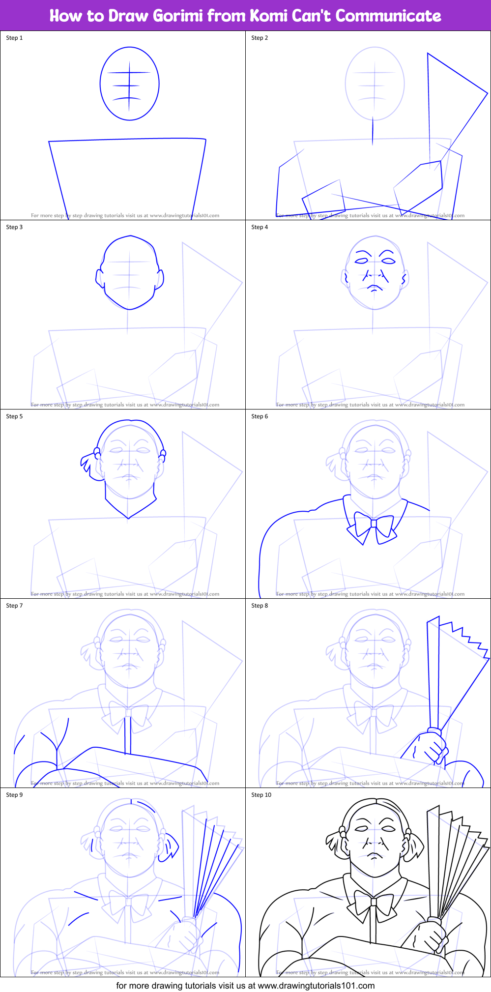 How to Draw Gorimi from Komi Can't Communicate Printable Step by Step