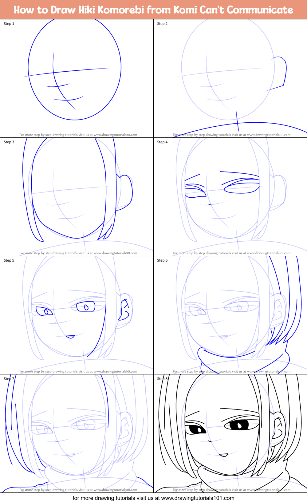 How to Draw Hiki Komorebi from Komi Can't Communicate Printable Step by Step