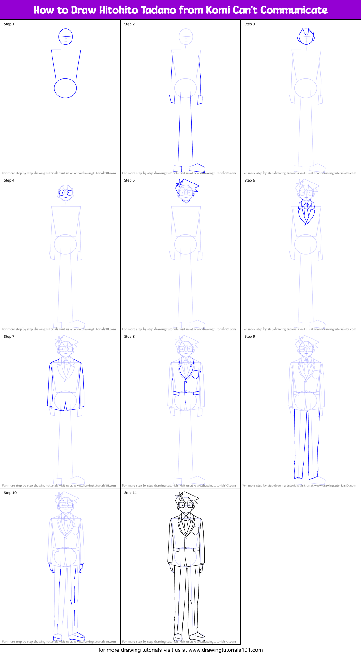 How to Draw Hitohito Tadano from Komi Can't Communicate Printable Step by Step
