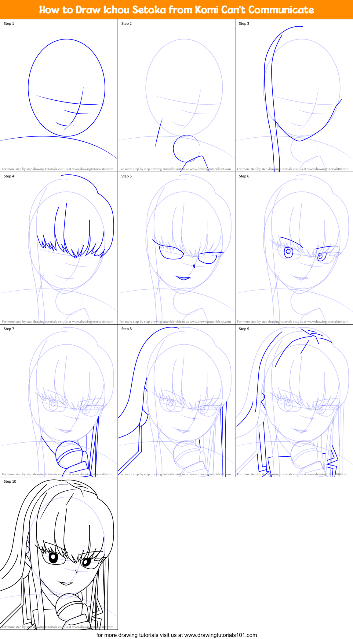 How to Draw Ichou Setoka from Komi Can't Communicate Printable Step by Step