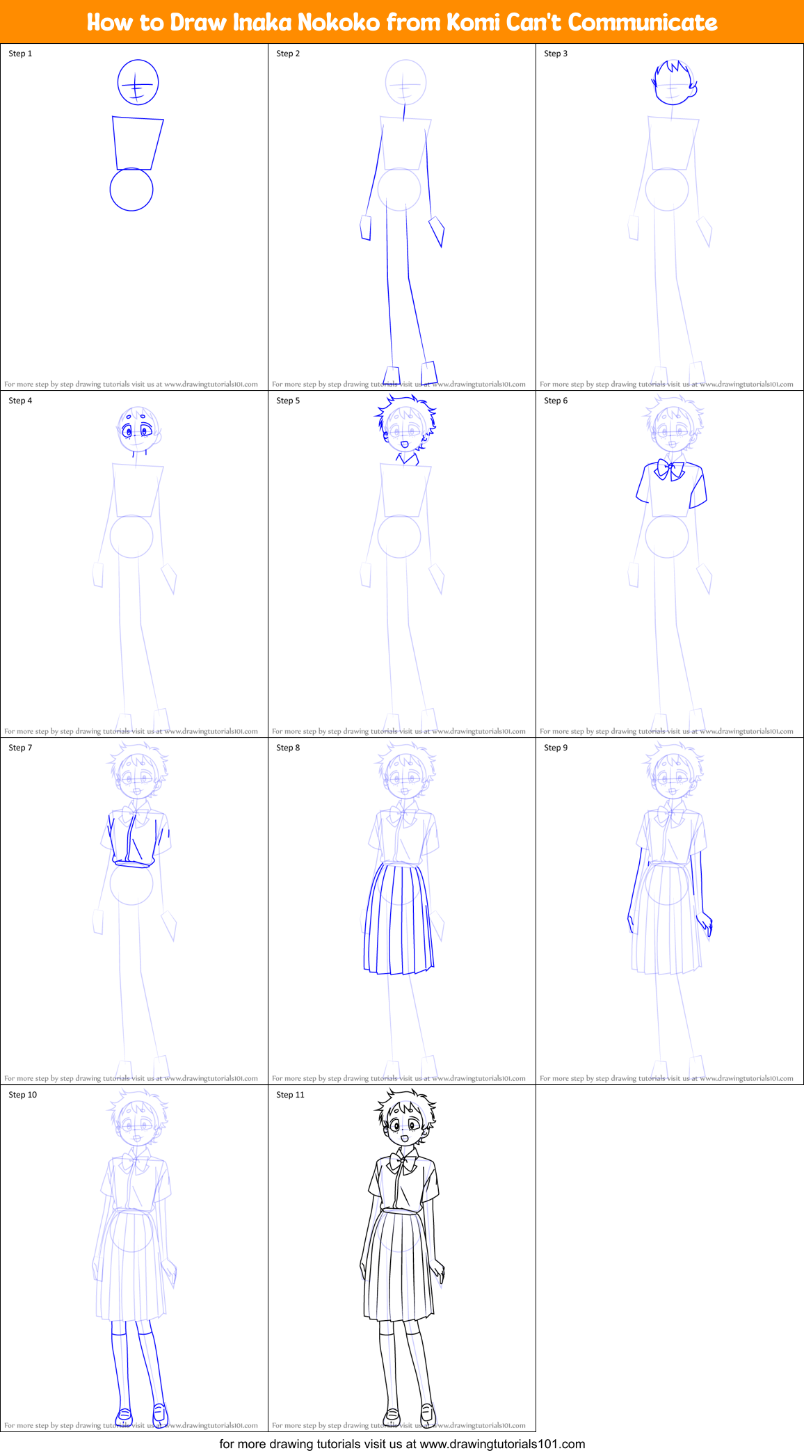 How to Draw Inaka Nokoko from Komi Can't Communicate Printable Step by Step
