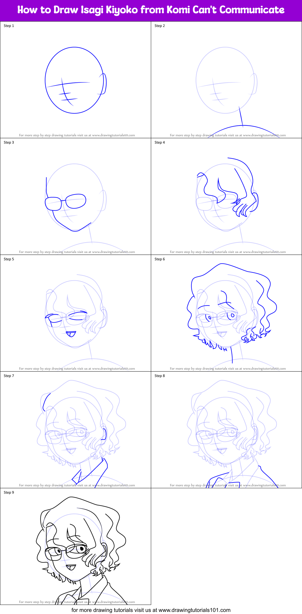 How to Draw Isagi Kiyoko from Komi Can't Communicate Printable Step by Step