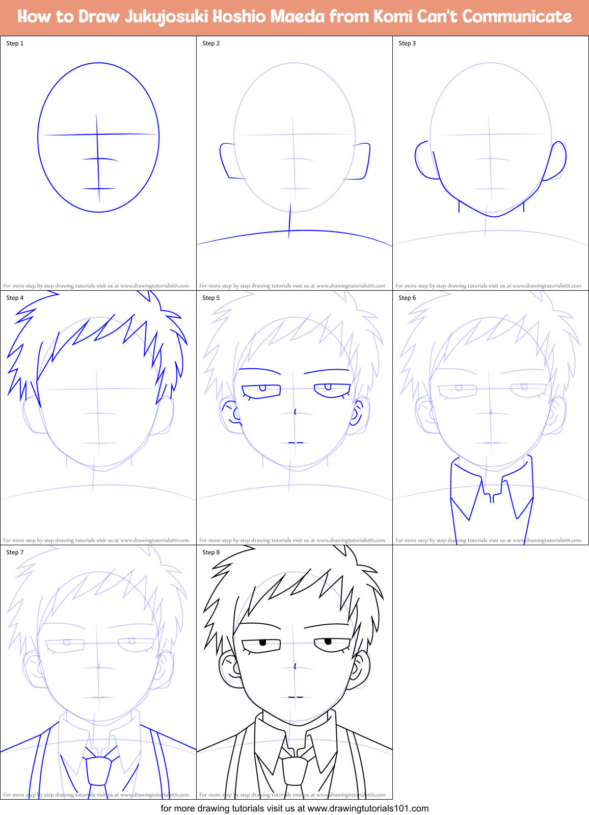 How to Draw Jukujosuki Hoshio Maeda from Komi Can't Communicate Printable Step by Step