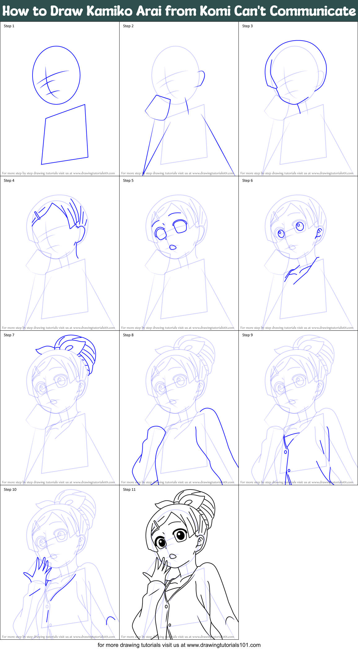 How to Draw Kamiko Arai from Komi Can't Communicate Printable Step by Step