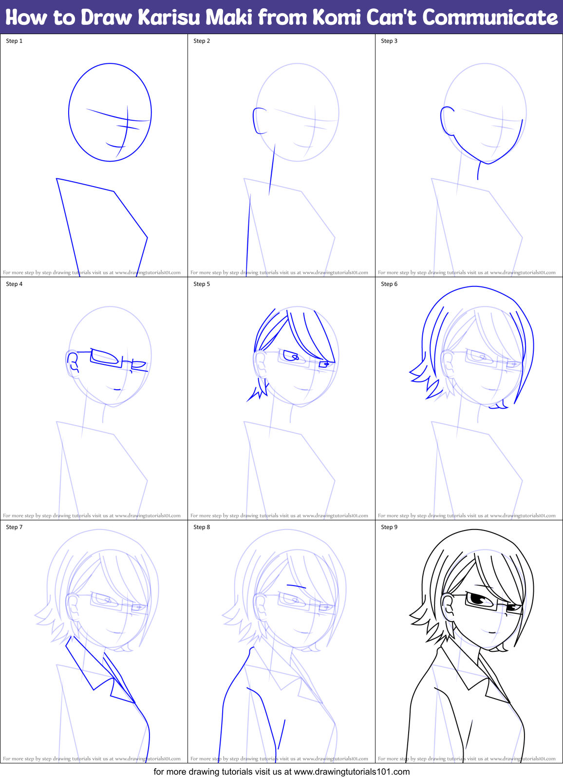 How to Draw Karisu Maki from Komi Can't Communicate Printable Step by Step