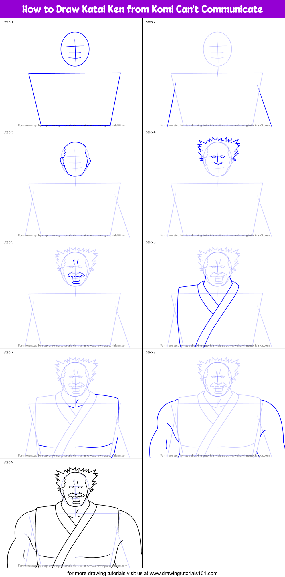 How to Draw Katai Ken from Komi Can't Communicate Printable Step by Step