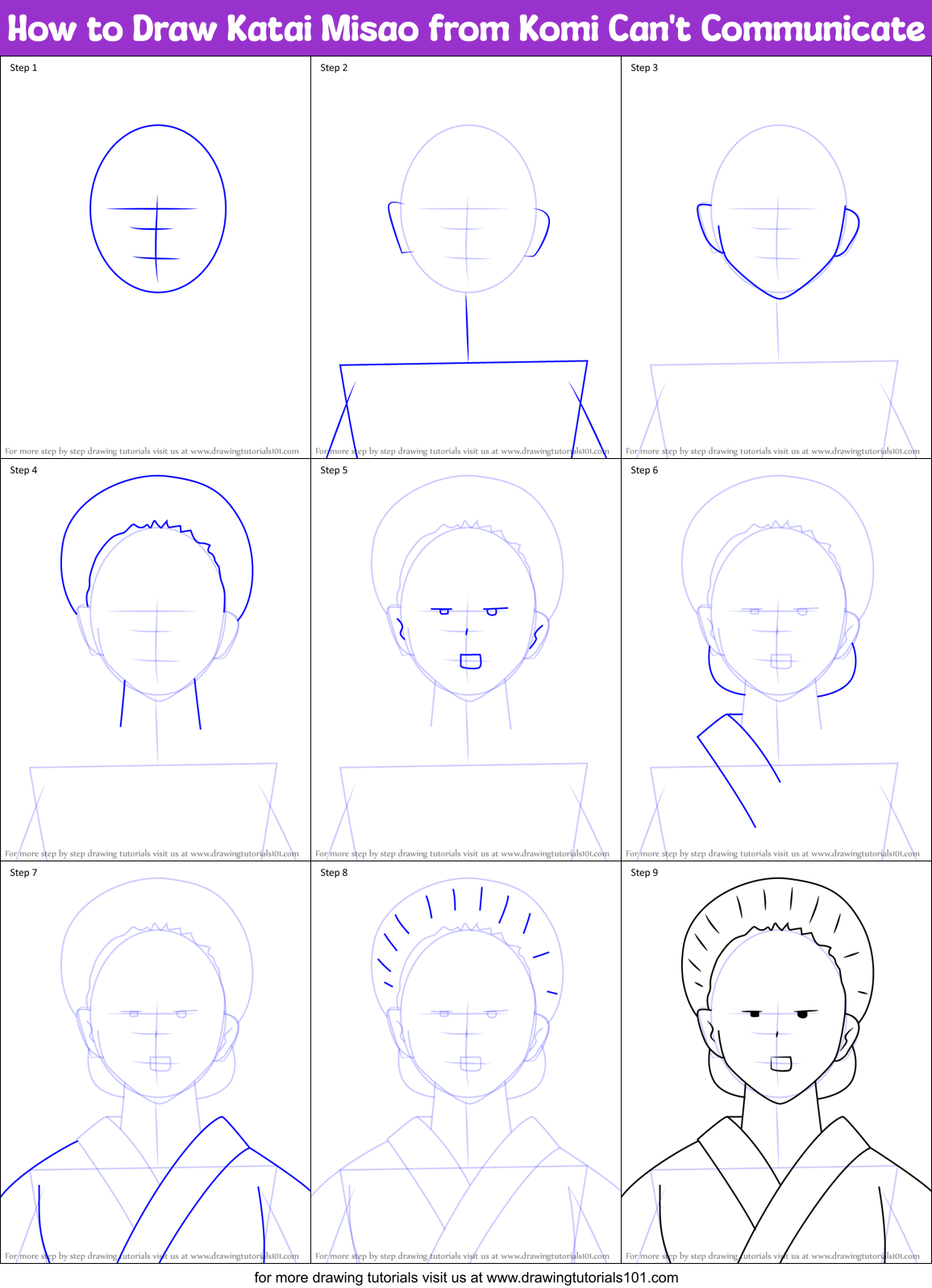 How to Draw Katai Misao from Komi Can't Communicate Printable Step by Step