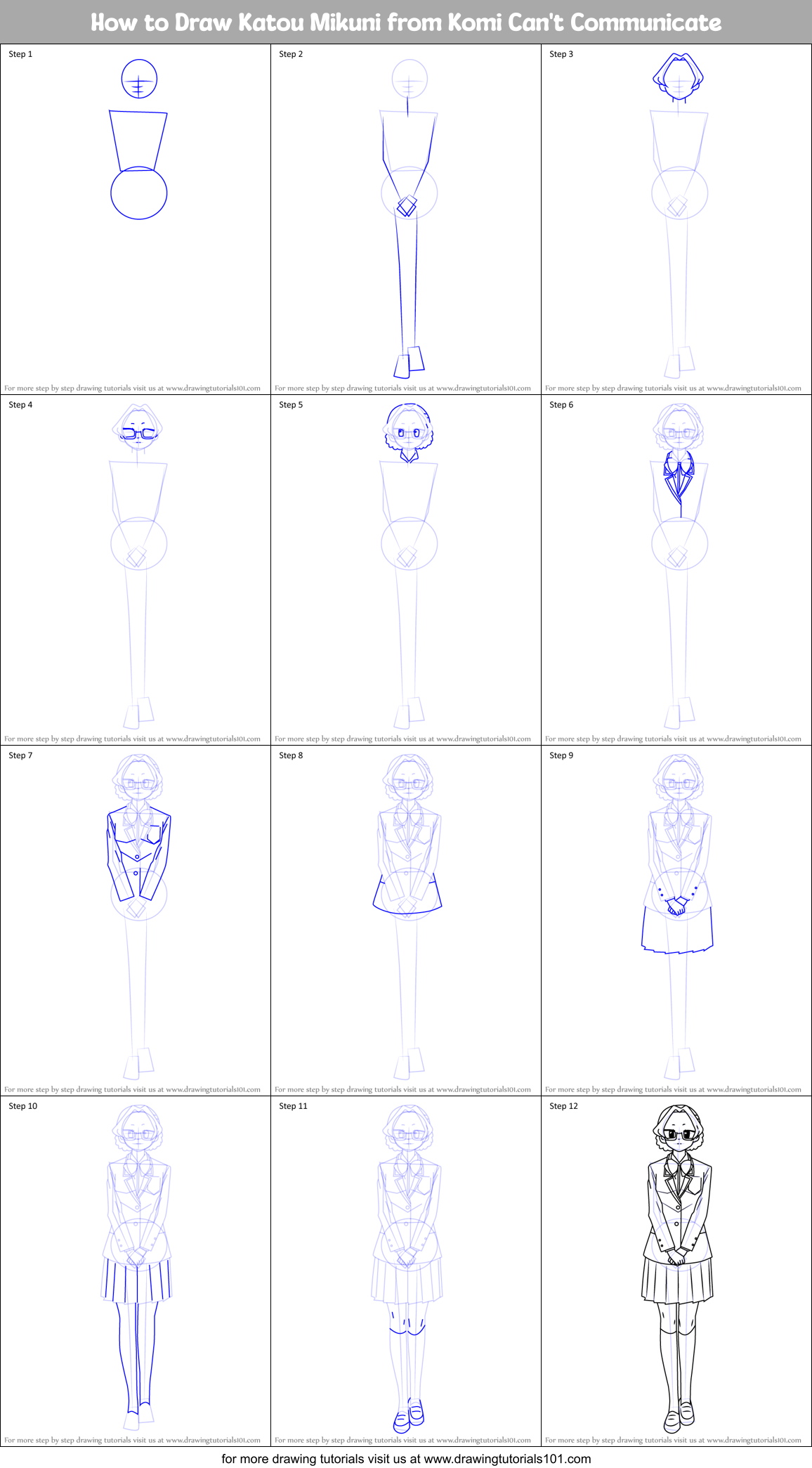 How to Draw Katou Mikuni from Komi Can't Communicate Printable Step by Step