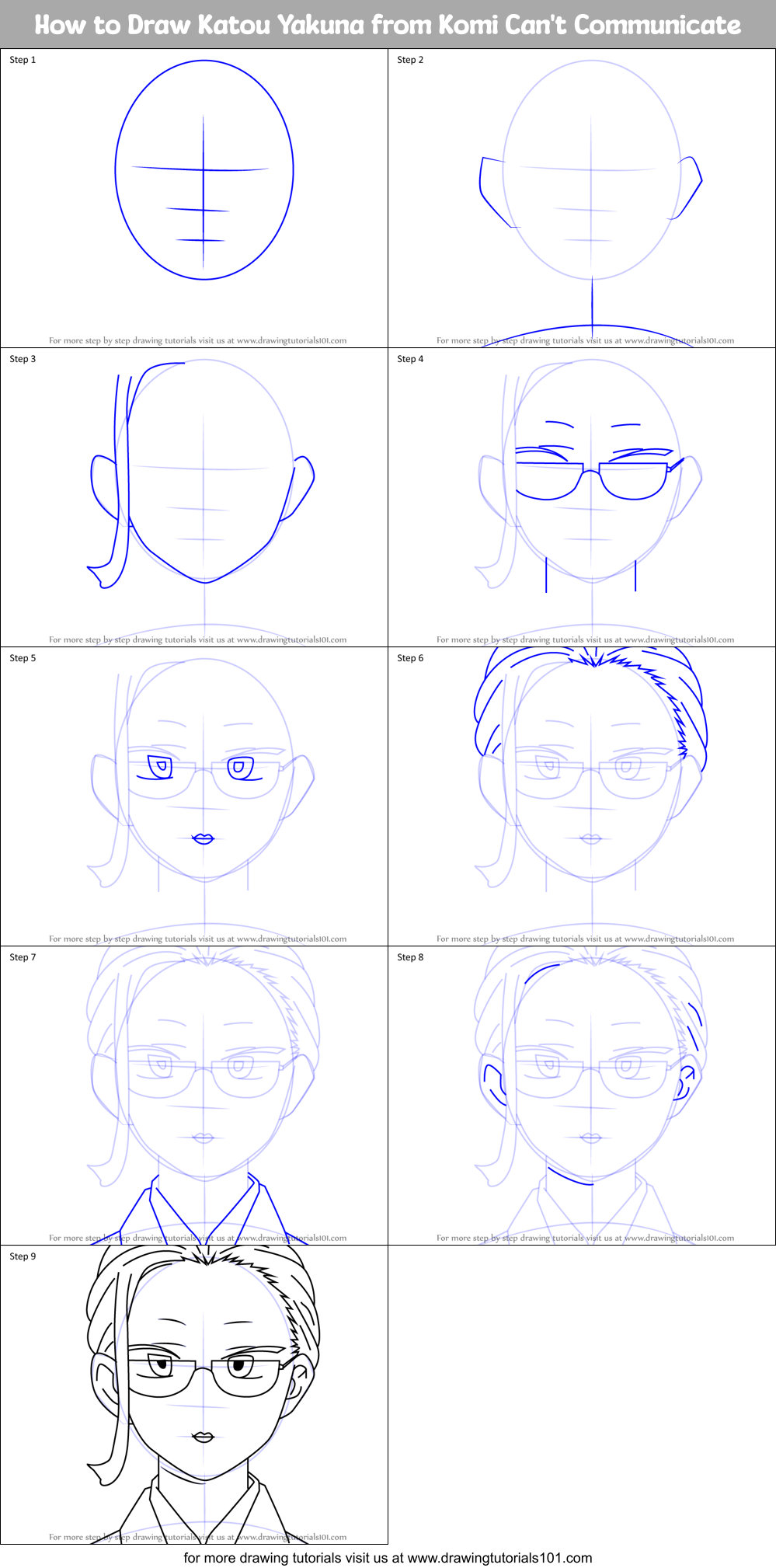 How to Draw Katou Yakuna from Komi Can't Communicate Printable Step by Step