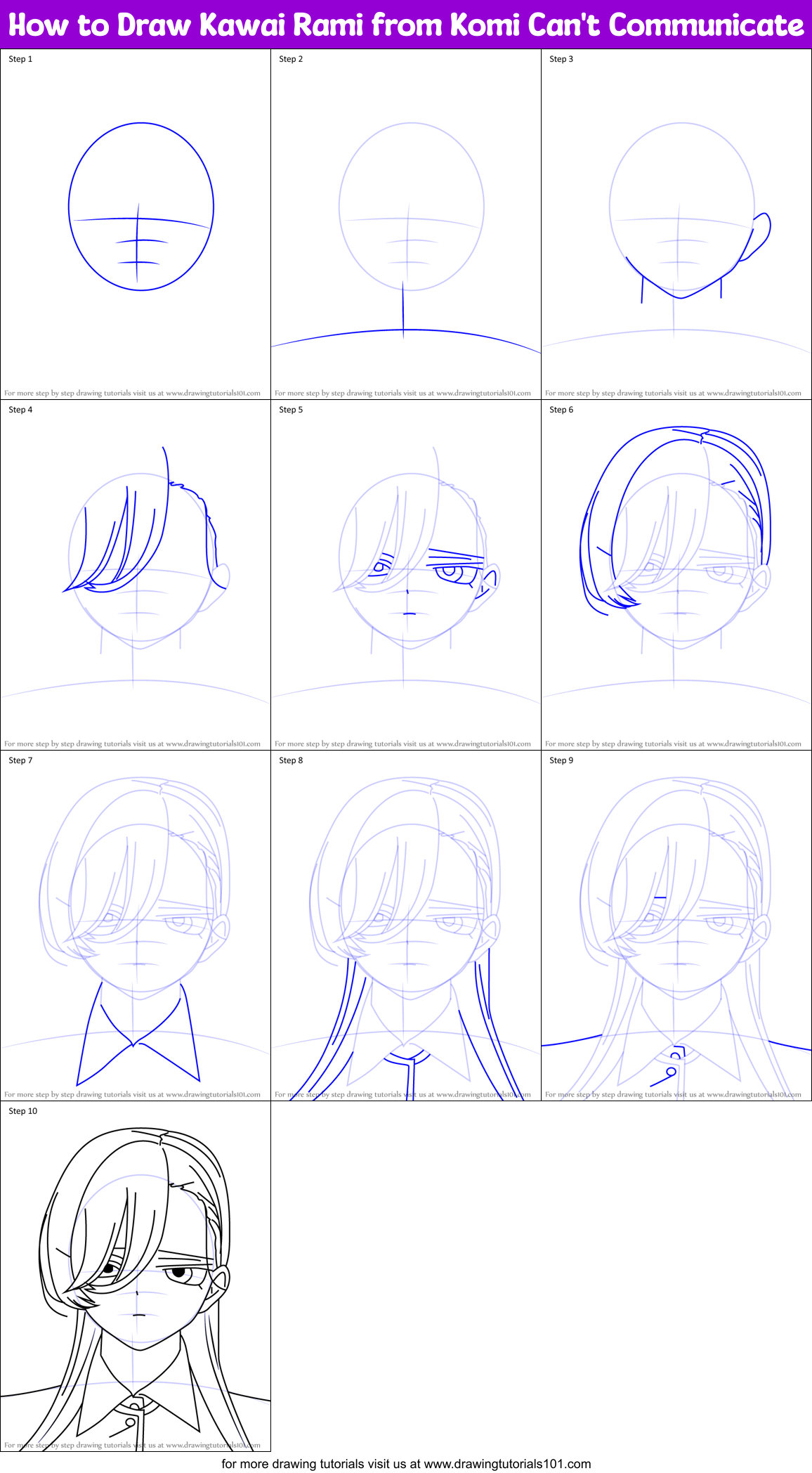 How to Draw Kawai Rami from Komi Can't Communicate Printable Step by Step