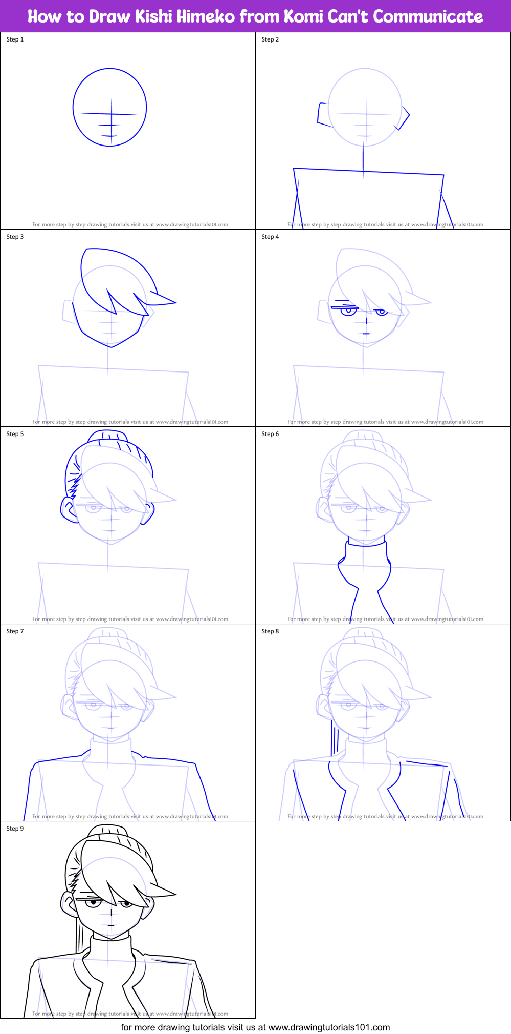 How to Draw Kishi Himeko from Komi Can't Communicate Printable Step by Step