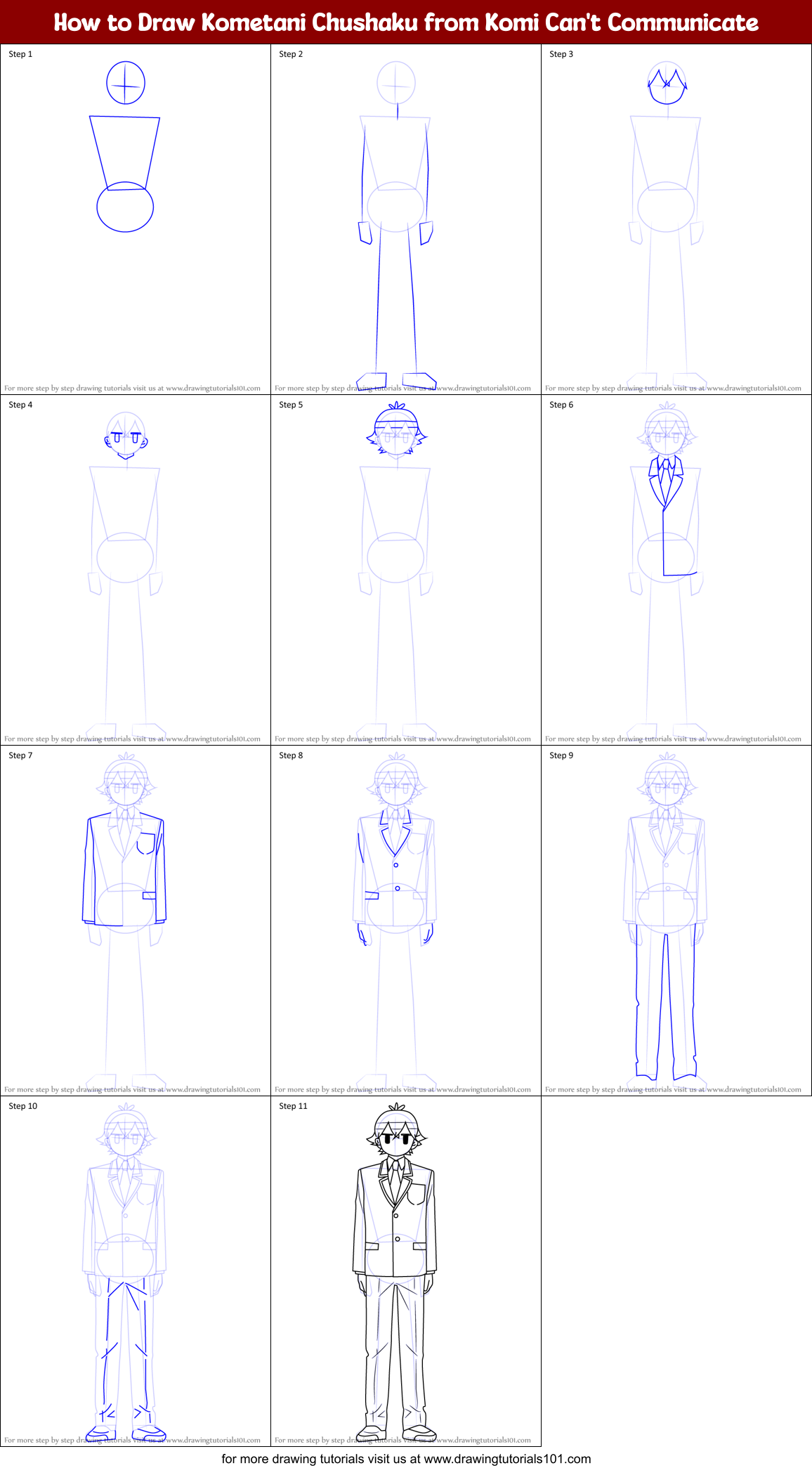 How to Draw Kometani Chushaku from Komi Can't Communicate Printable Step by Step