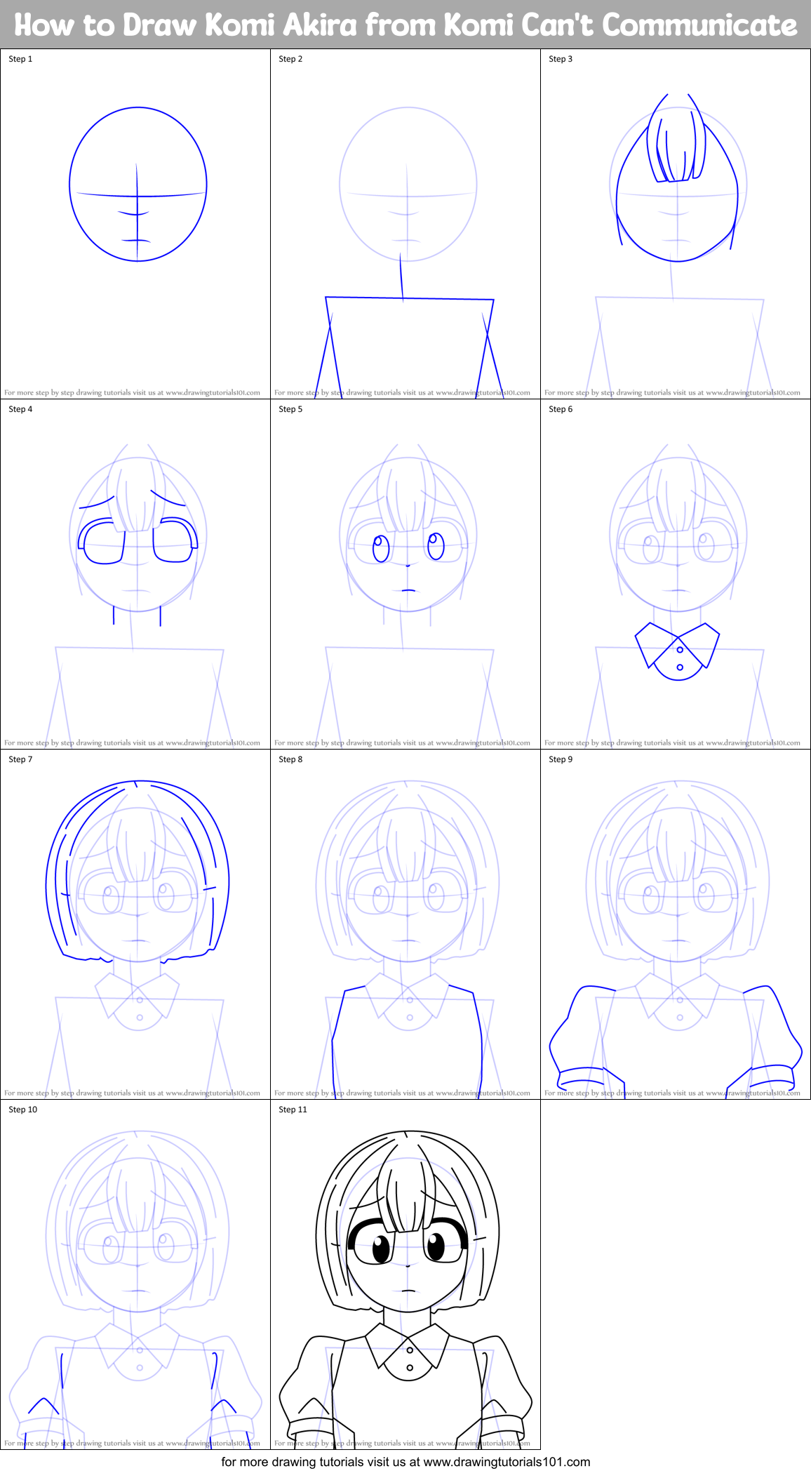 How to Draw Komi Akira from Komi Can't Communicate Printable Step by Step
