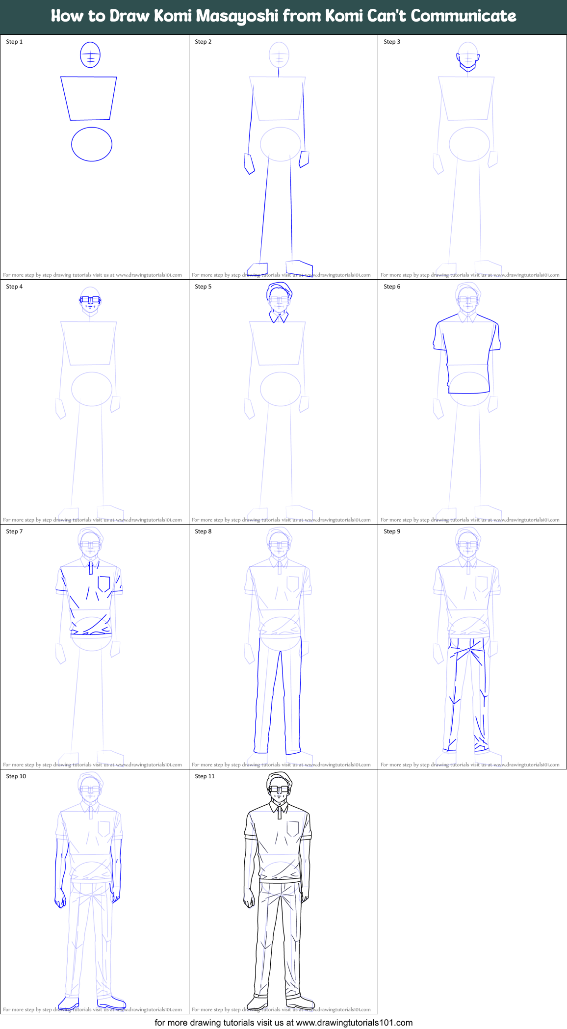 How to Draw Komi Masayoshi from Komi Can't Communicate Printable Step by Step