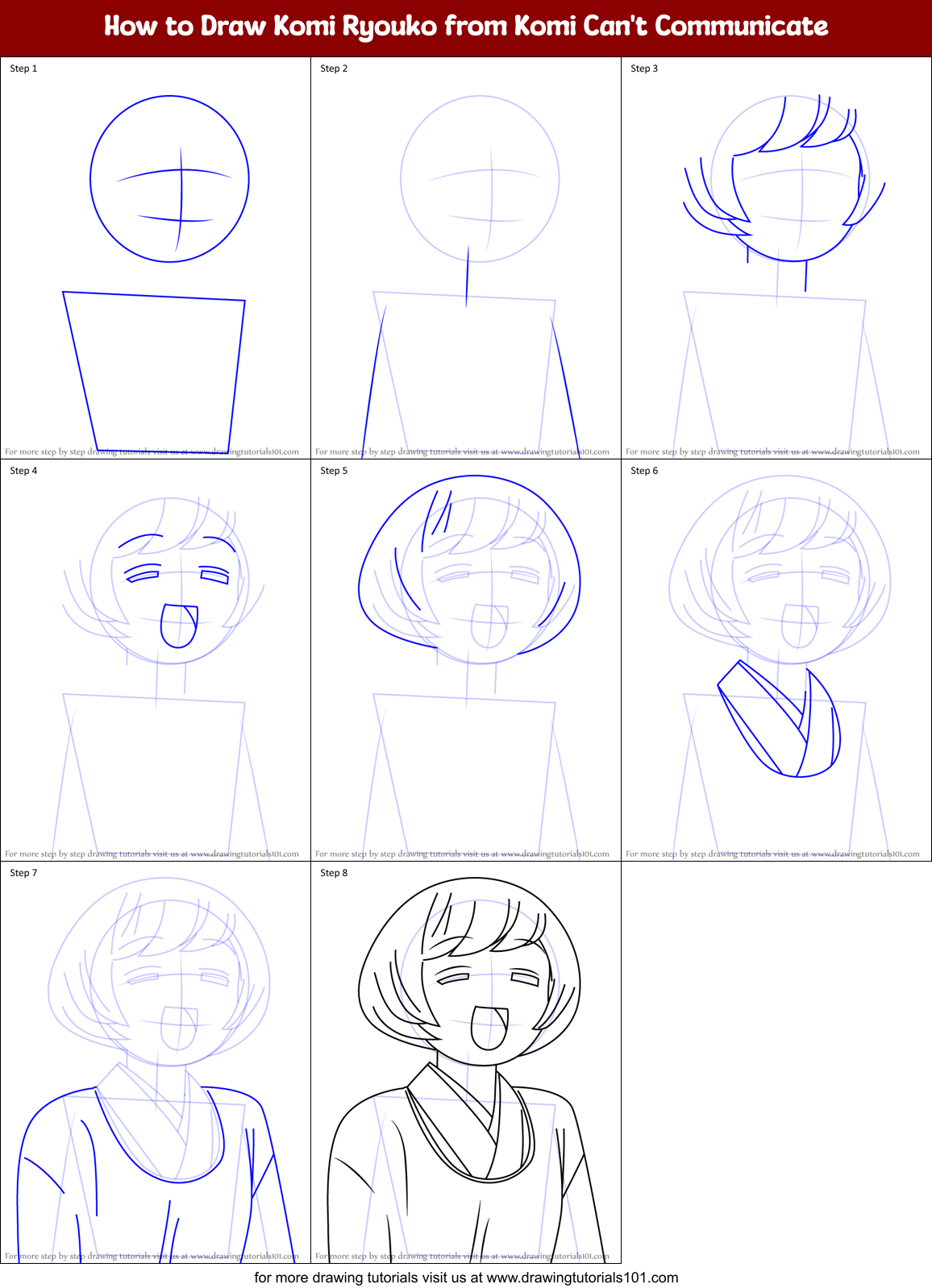 How to Draw Komi Ryouko from Komi Can't Communicate Printable Step by Step