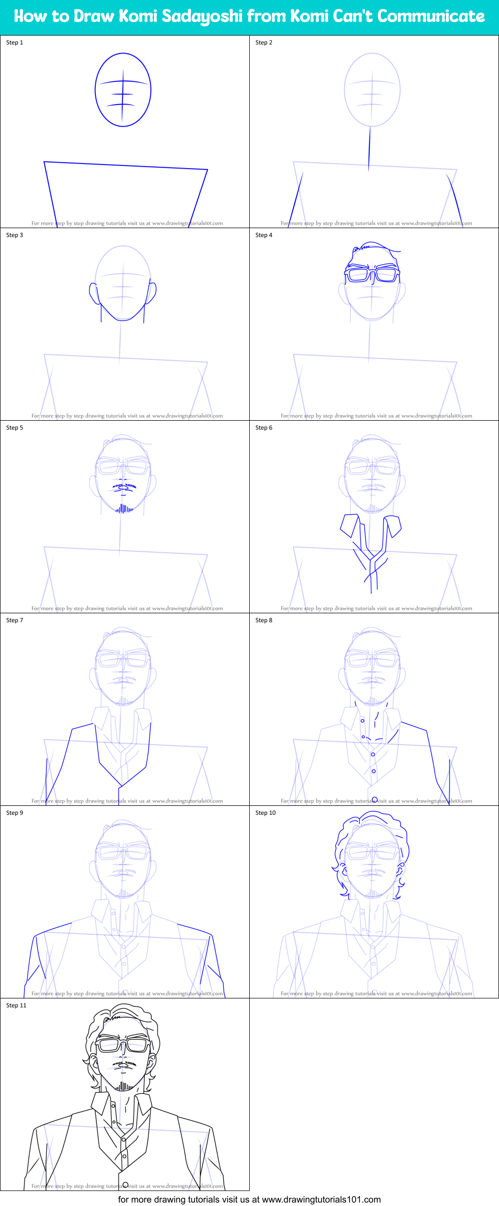 How to Draw Komi Sadayoshi from Komi Can't Communicate Printable Step by Step