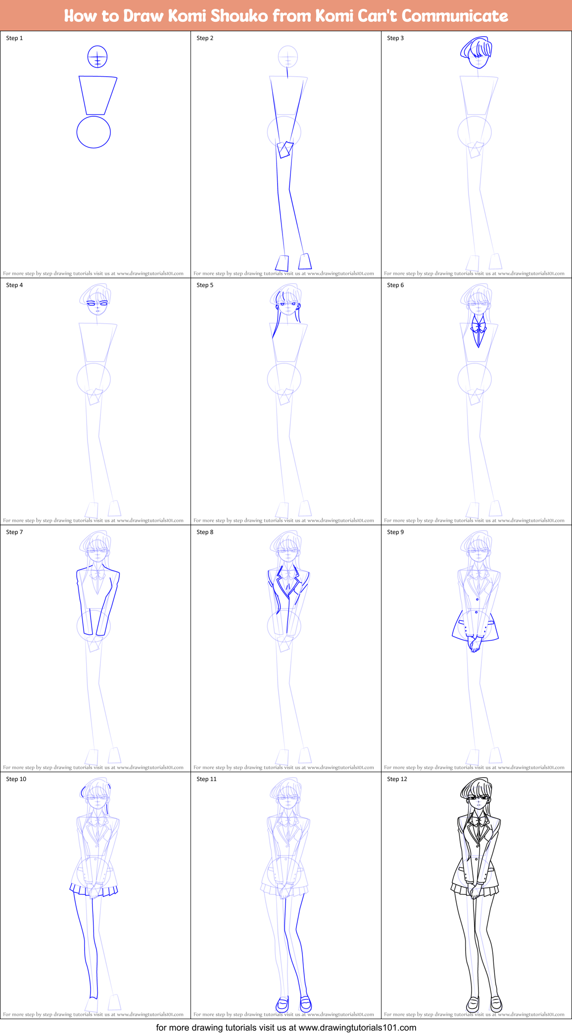 How to Draw Komi Shouko from Komi Can't Communicate Printable Step by Step