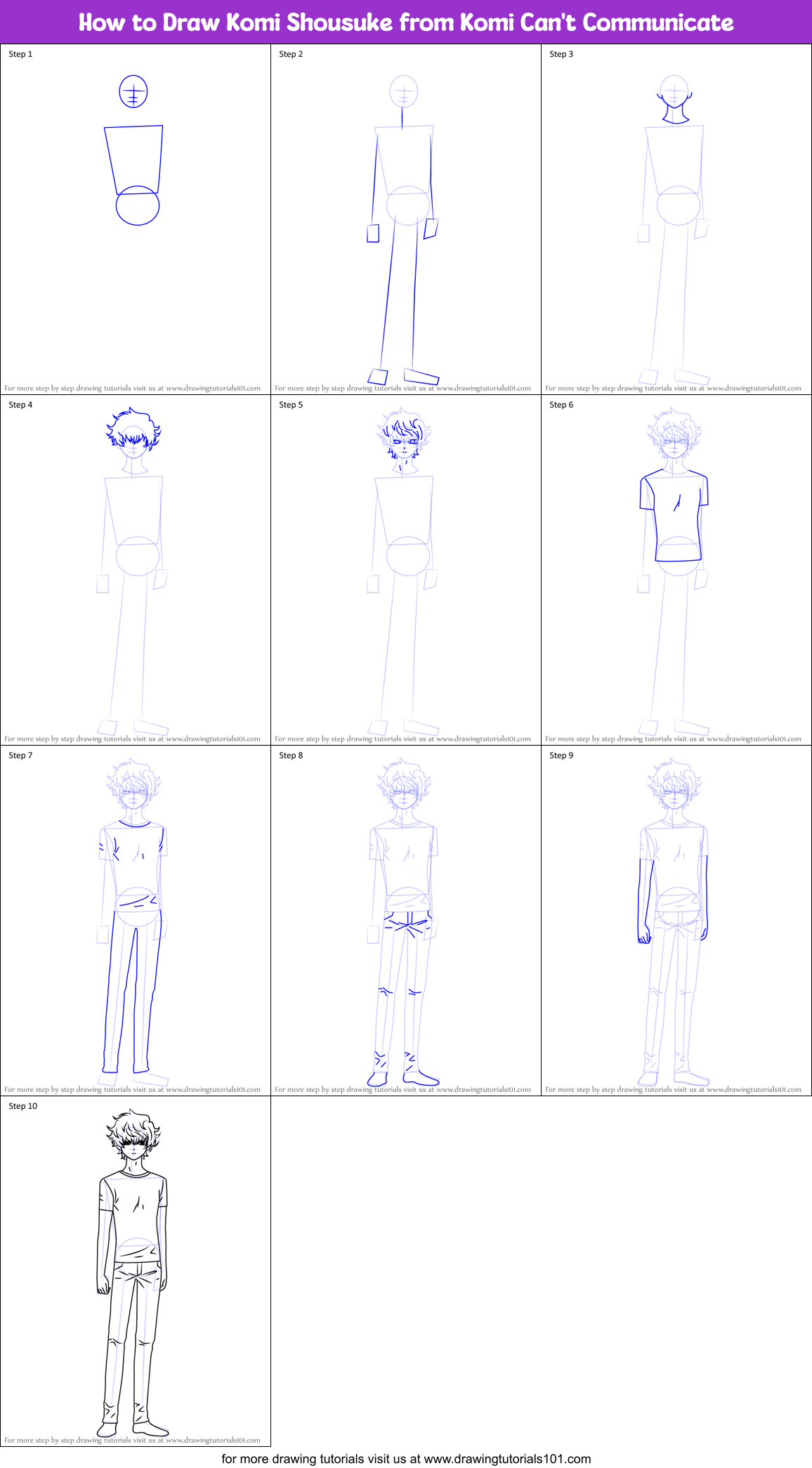 How to Draw Komi Shousuke from Komi Can't Communicate Printable Step by Step