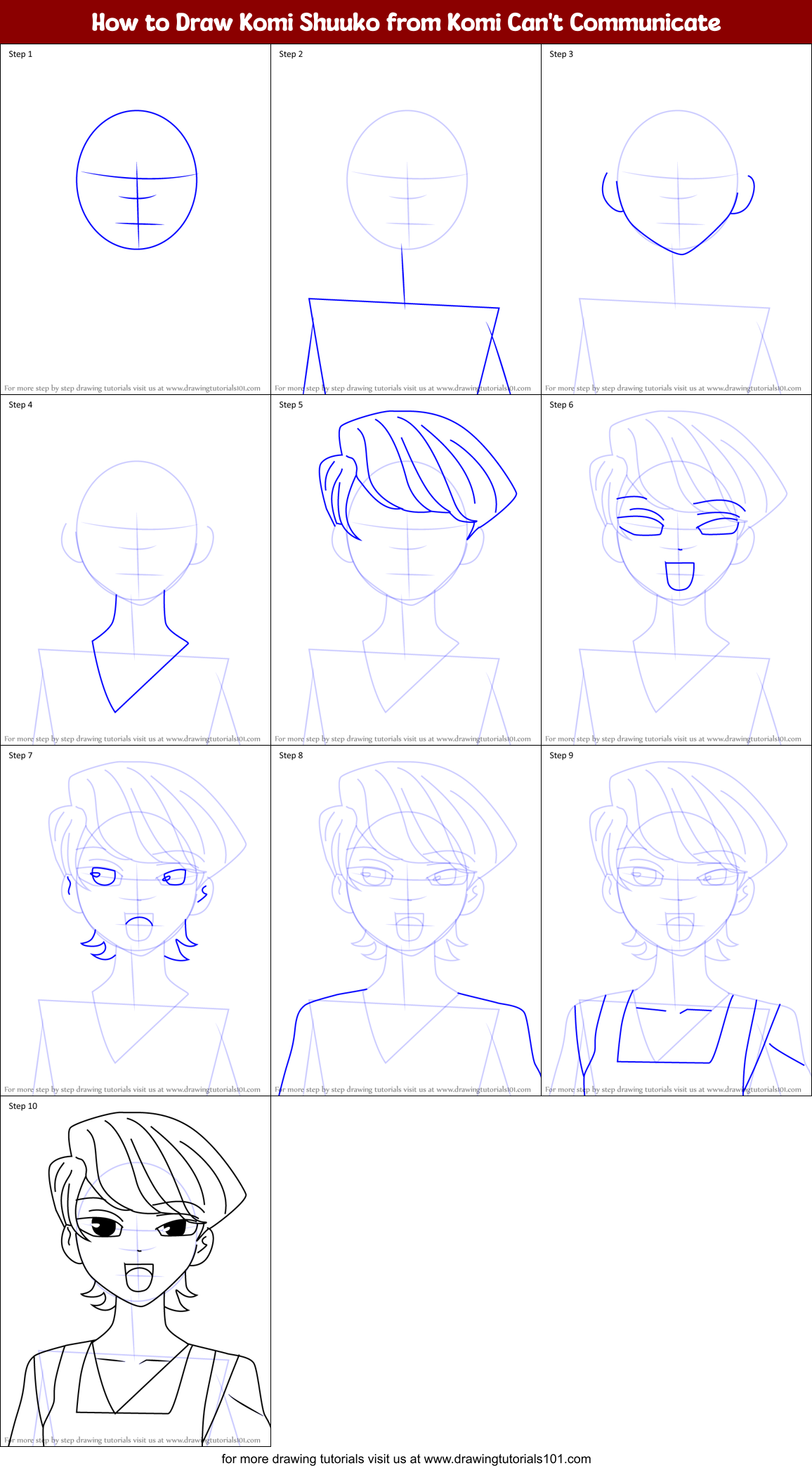 How to Draw Komi Shuuko from Komi Can't Communicate Printable Step by Step