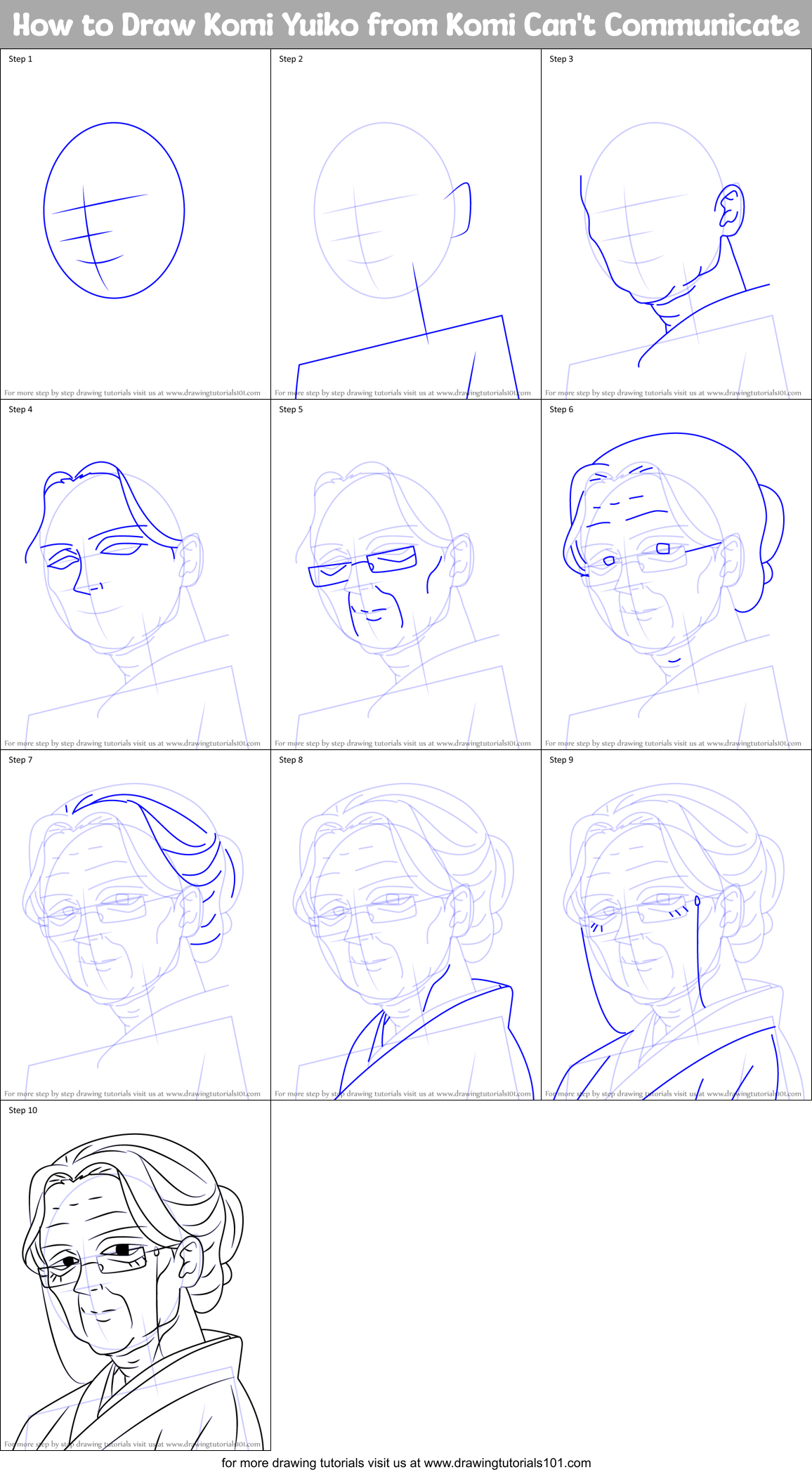 How to Draw Komi Yuiko from Komi Can't Communicate Printable Step by Step