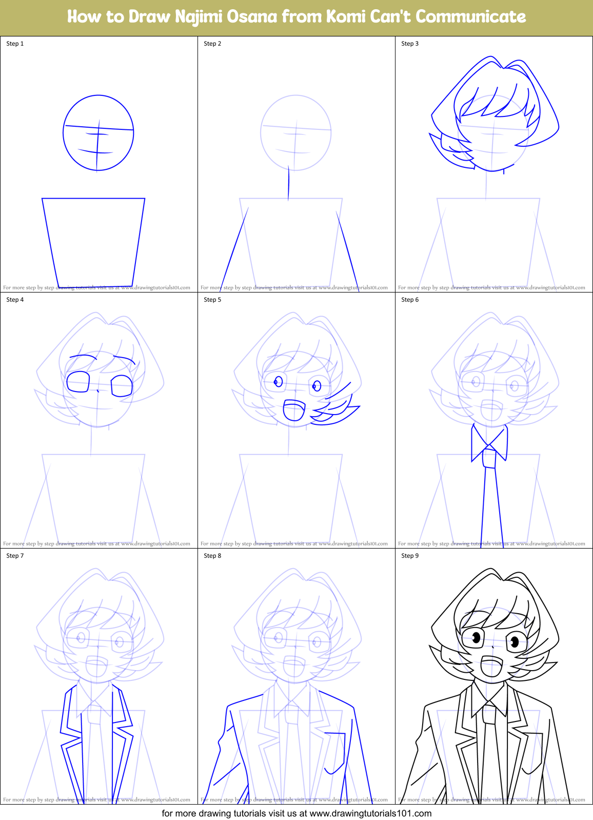 How to Draw Najimi Osana from Komi Can't Communicate Printable Step by Step