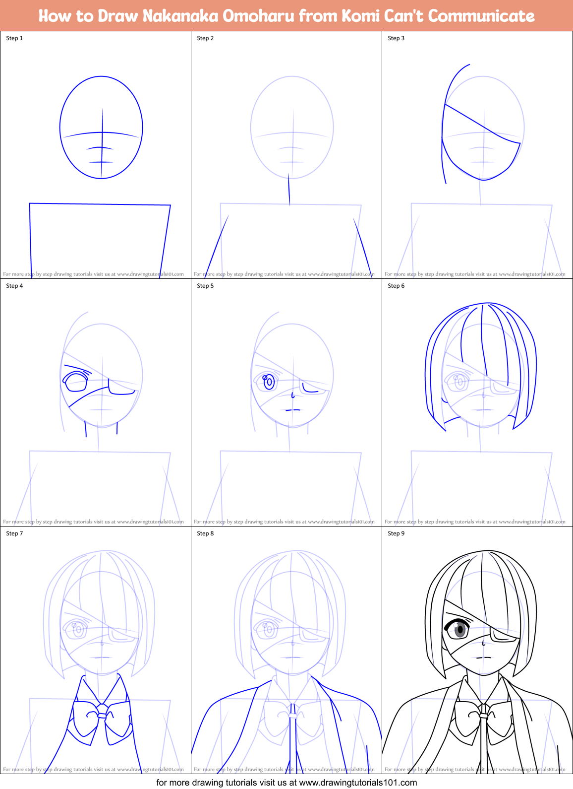 How to Draw Nakanaka Omoharu from Komi Can't Communicate Printable Step by Step