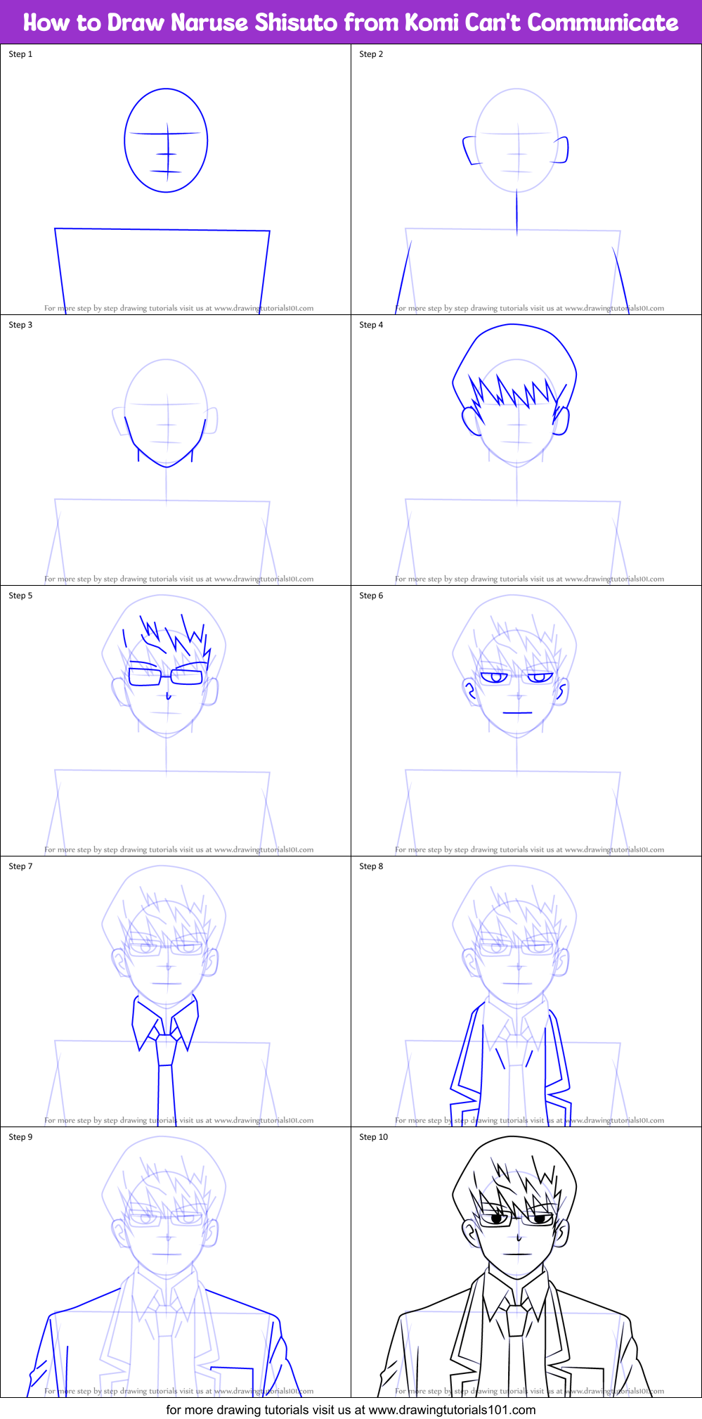 How to Draw Naruse Shisuto from Komi Can't Communicate Printable Step by Step