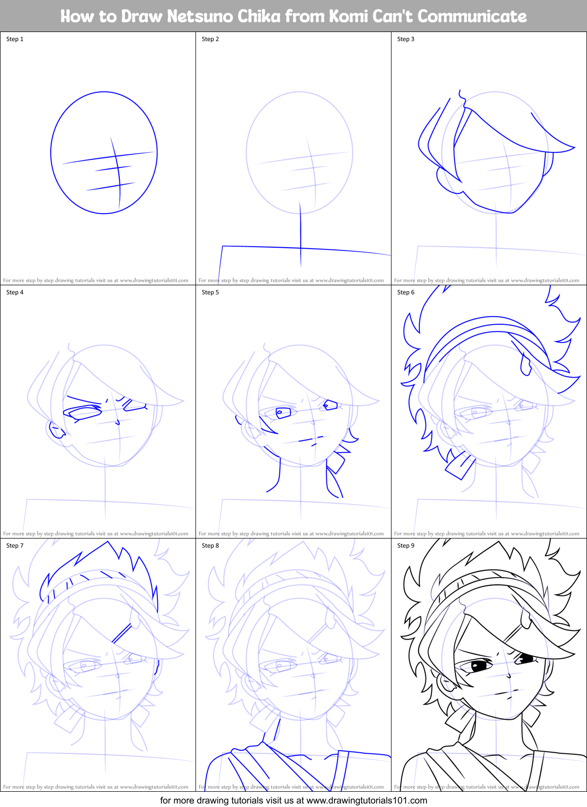 How to Draw Netsuno Chika from Komi Can't Communicate Printable Step by Step