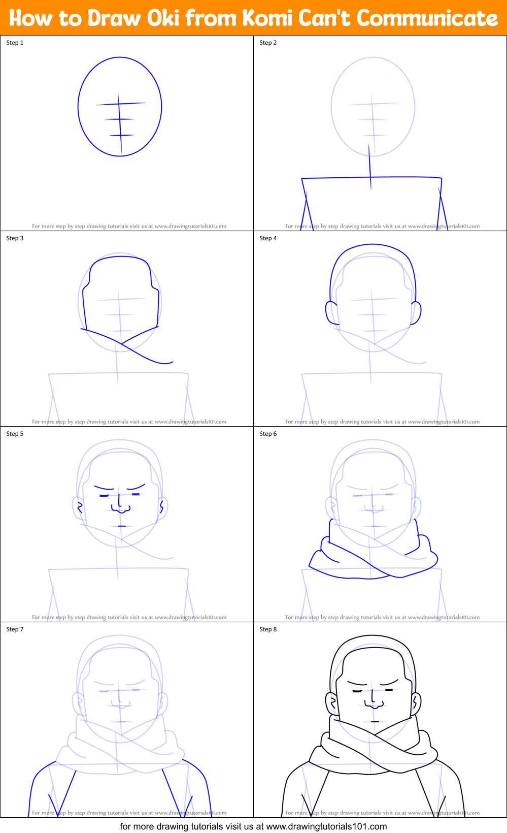 How to Draw Oki from Komi Can't Communicate Printable Step by Step