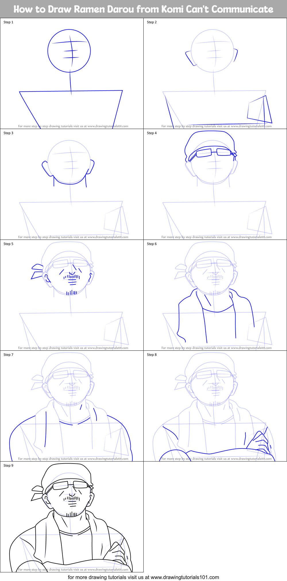 How to Draw Ramen Darou from Komi Can't Communicate Printable Step by Step