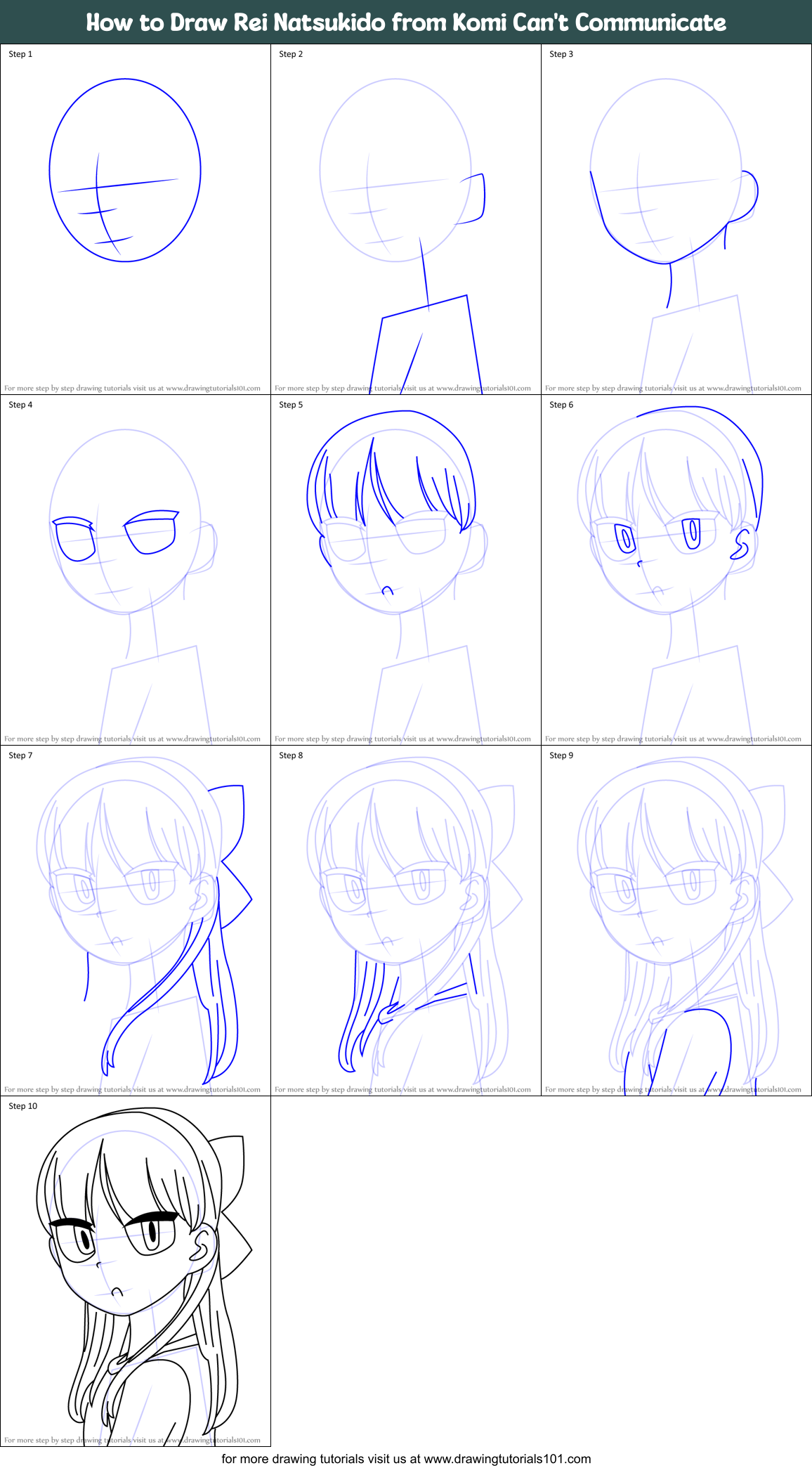 How to Draw Rei Natsukido from Komi Can't Communicate Printable Step by Step