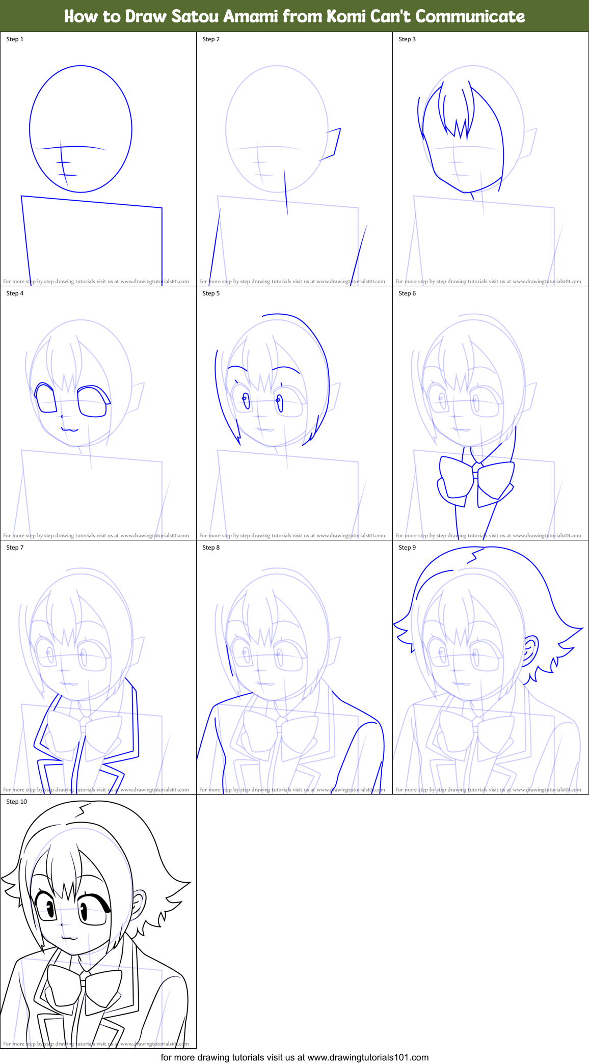 How to Draw Satou Amami from Komi Can't Communicate Printable Step by Step